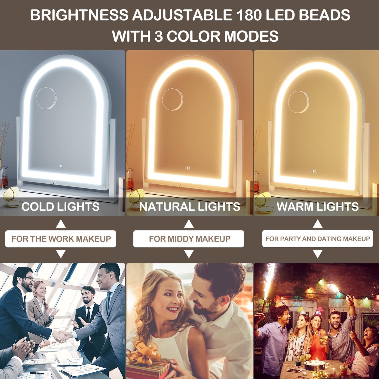 Gvnkvn Arched Makeup Vanity Mirror with Lights 17.2" Large LED Lighted Mirror, Hollywood Make Up Mirror with Lighting, Smart Touch,Detachable 5X Magnification 360° Rotation, (Gold,Gift Box)