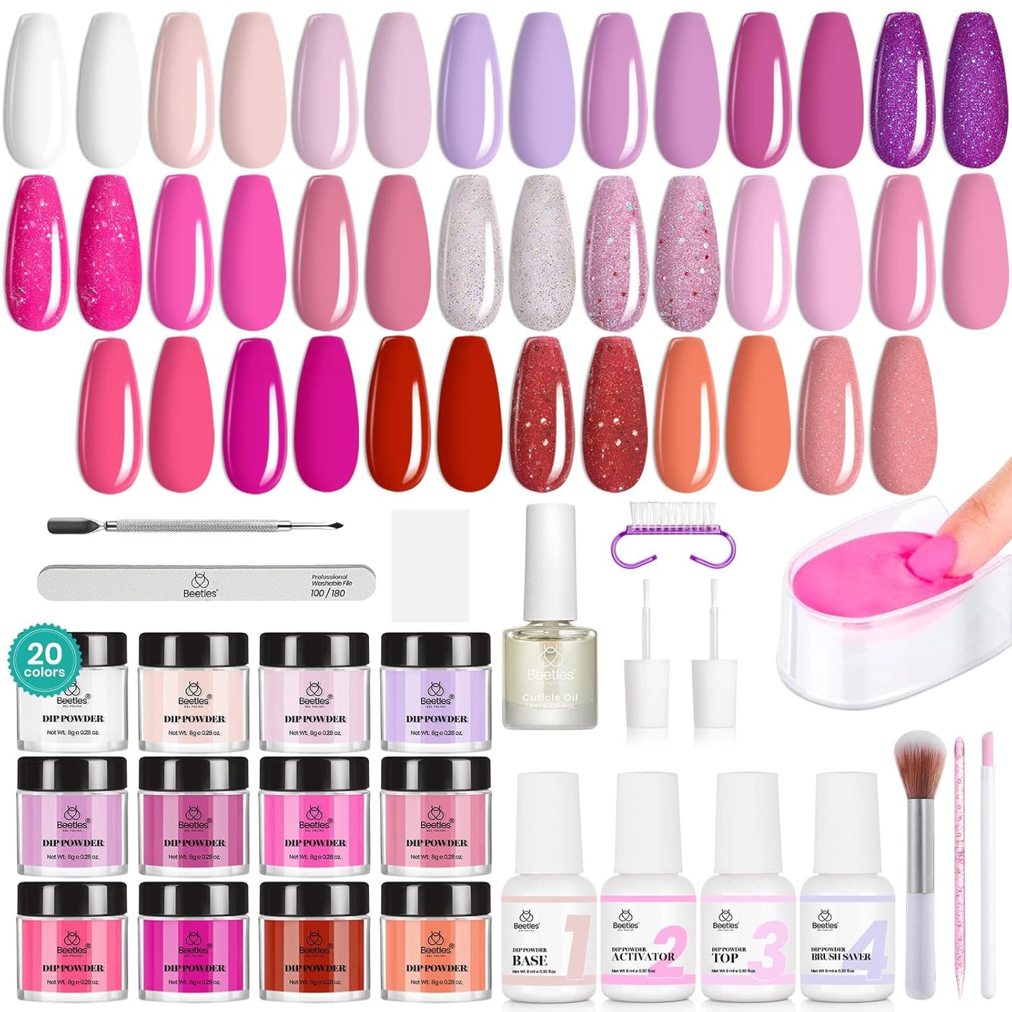 Beetles 20-Color Pink Nude Dip Powder Nail Kit - Jelly Effect & Glitter for DIY Manicure