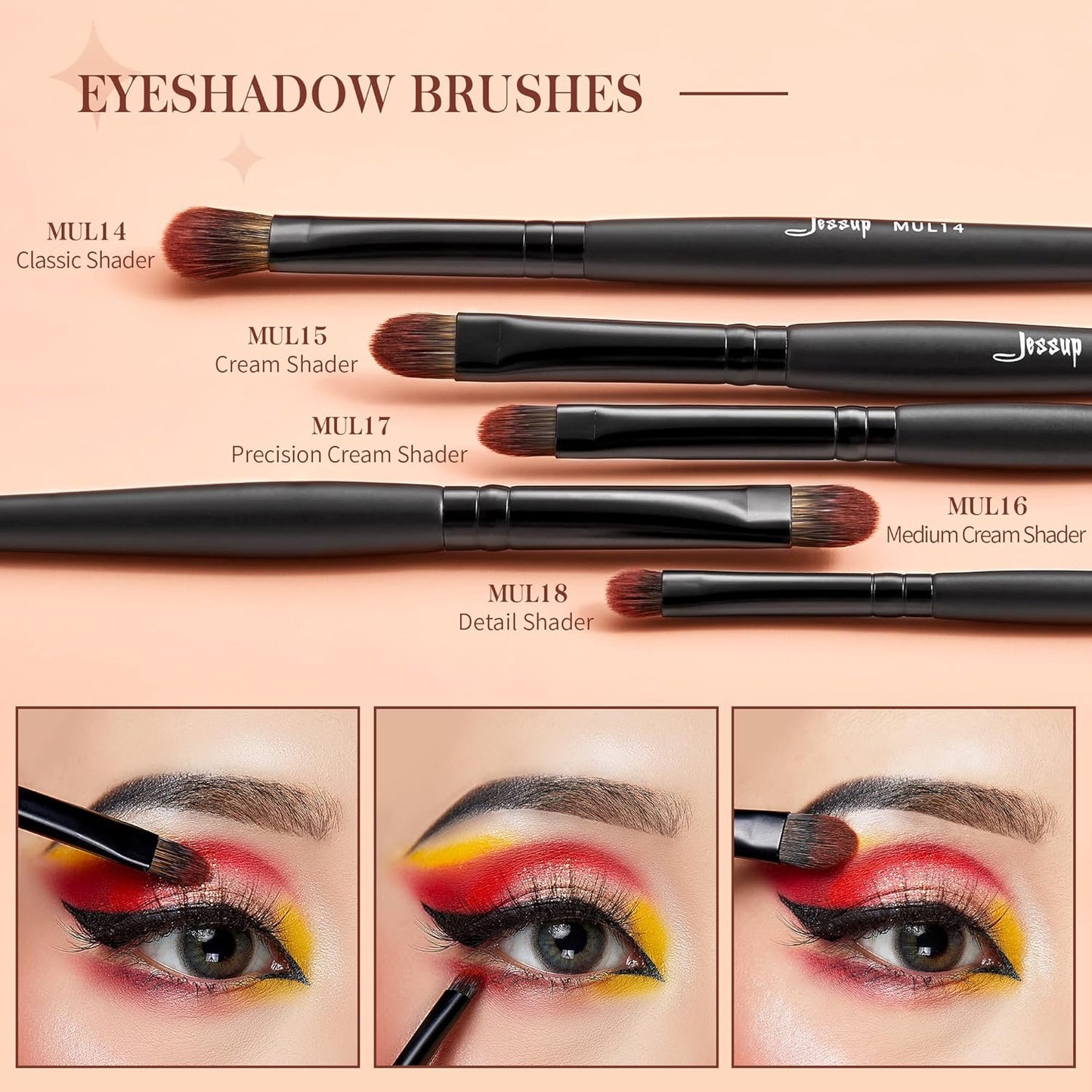 Vegan Makeup Brush Set - 16pcs Premium Synthetic Eye Brushes for Blending, Eyeliner & Concealer