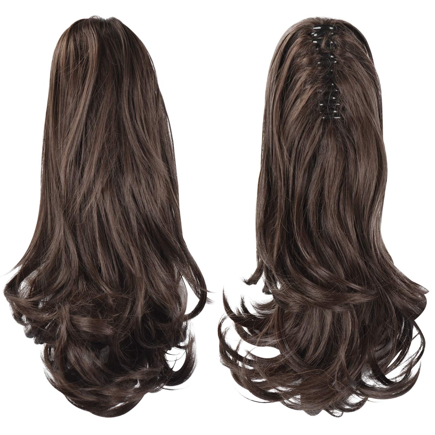 Sofeiyan 13" Ponytail Extension Long Curly Ponytail Clip in Claw Hair Extension Natural Looking Synthetic Hairpiece for Women, Dark Brown