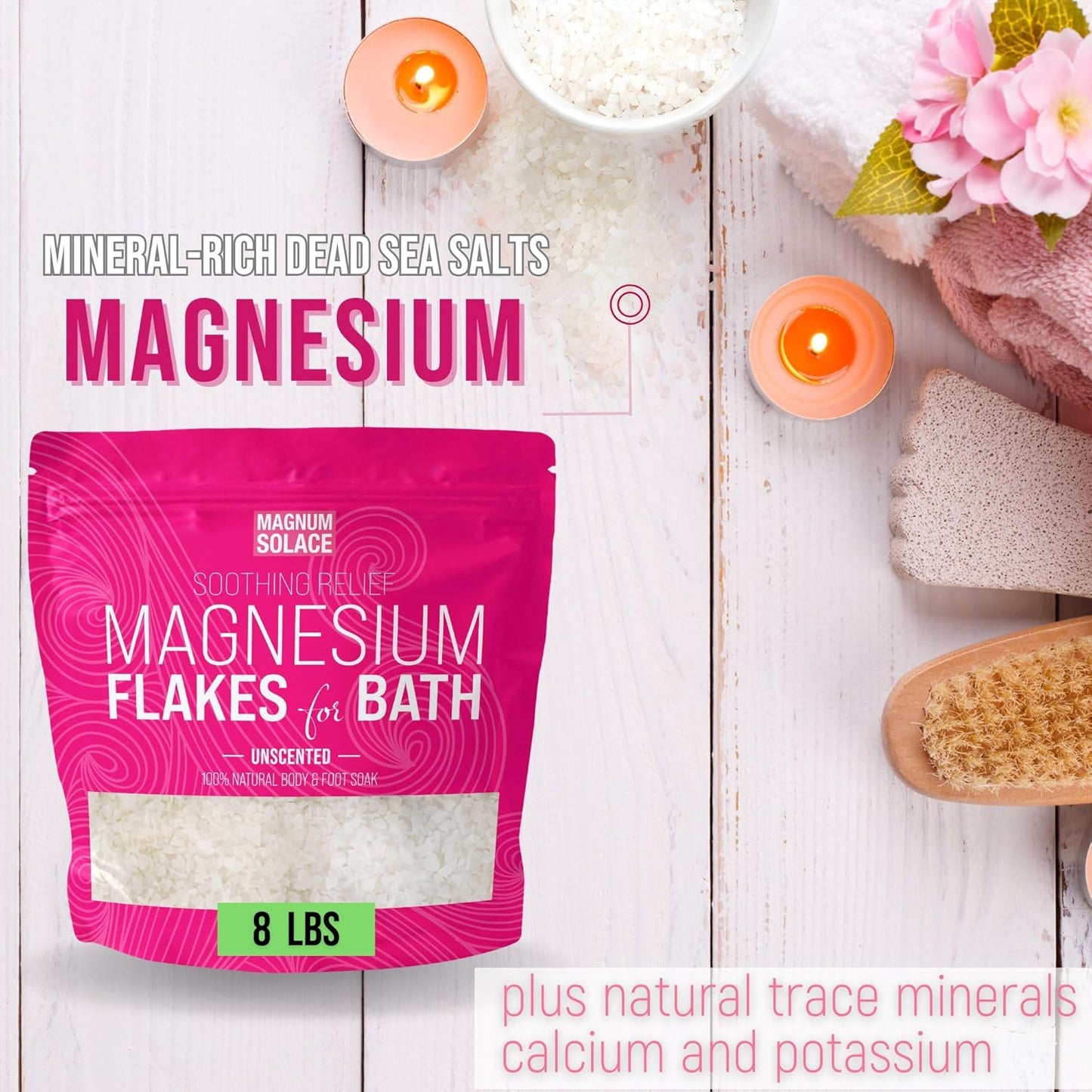 Organic Magnesium Flakes for Relaxing Baths - Pure Magnesium Chloride, 8 LBS