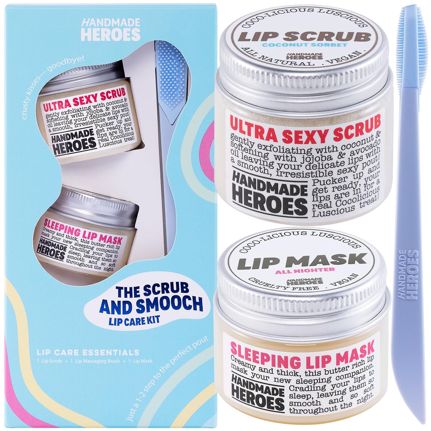 Vegan Coconut Lip Scrub - 100% Natural Exfoliator for Chapped Lips | 3pc Set