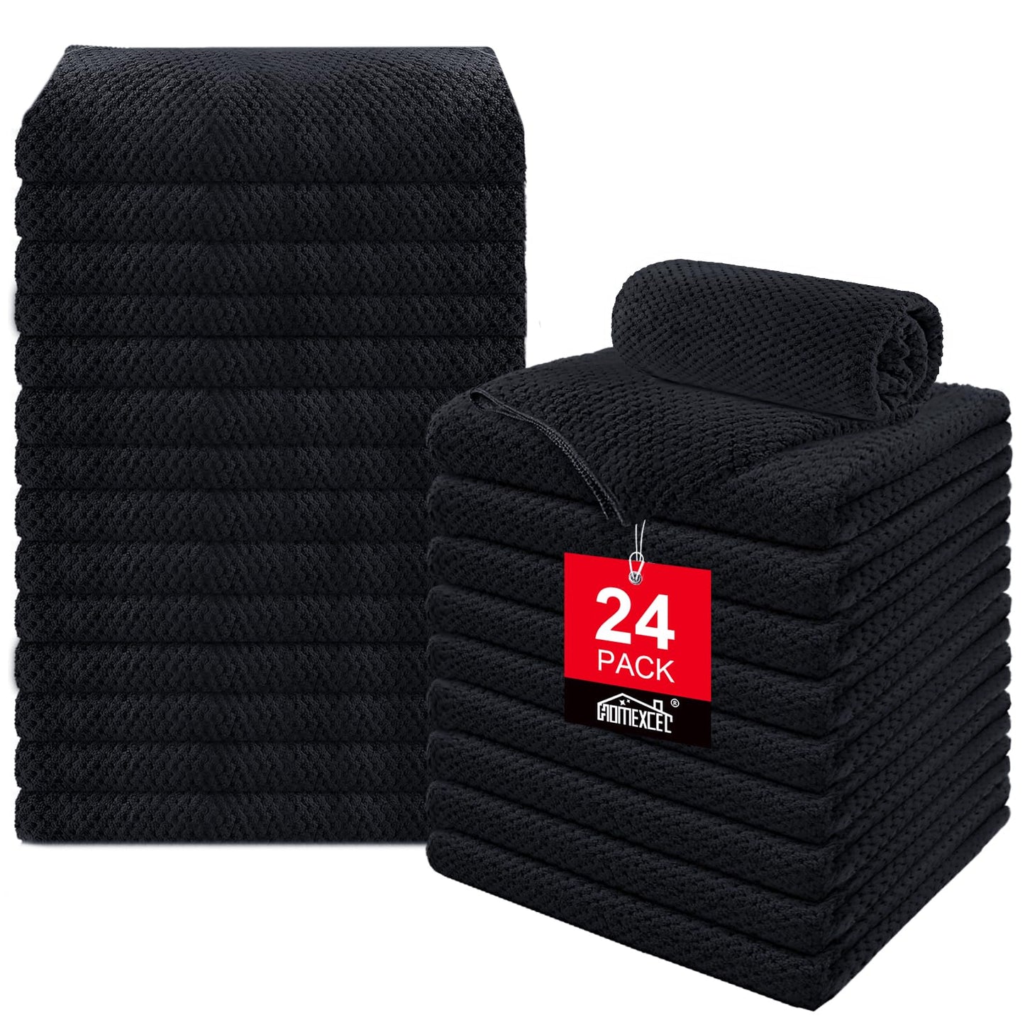 HOMEXCEL Soft Salon Towels 24 Pack, (16 x 27 Inches) Microfiber Highly Absorbent Barber Towel, Black Fast Dry Hand Towels for Salons, Gym, Spa, Pool, Massage Parlors and Personal Use