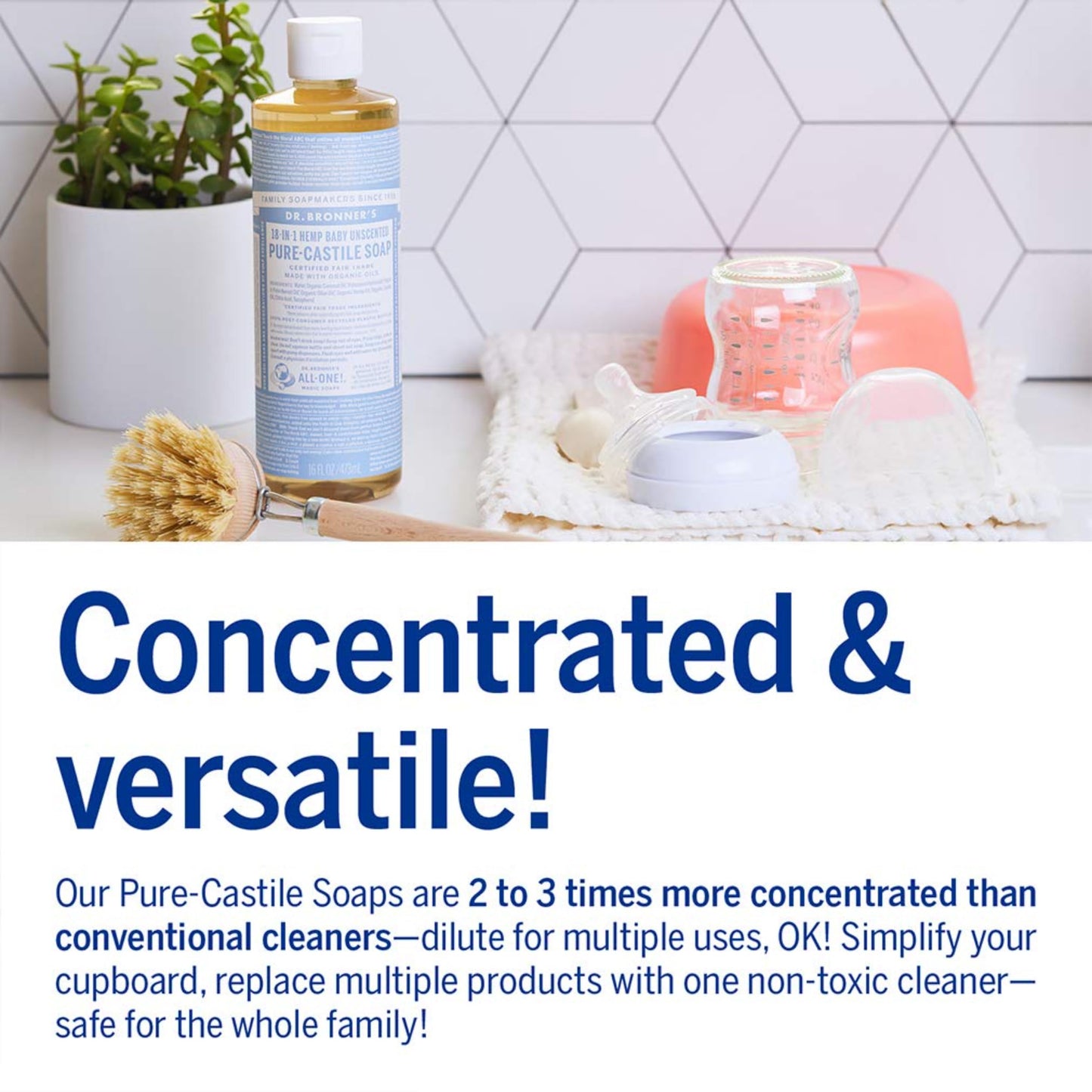 Dr. Bronner’s - Pure-Castile Liquid Soap (Baby Unscented, 16 Ounce) - Made with Organic Oils, 18-in-1 Uses: Face, Hair, Laundry & Dishes For Sensitive Skin & Babies, No Added Fragrance, Vegan, Non-GMO