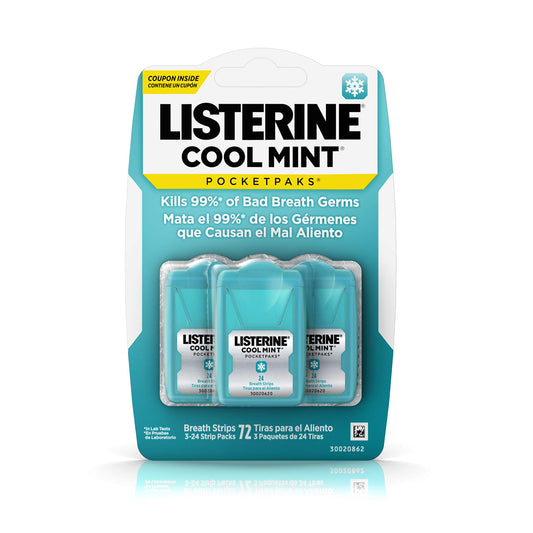 Listerine Pocketpaks Breath Strips, Cool Mint, 72 Count (Pack of 1)