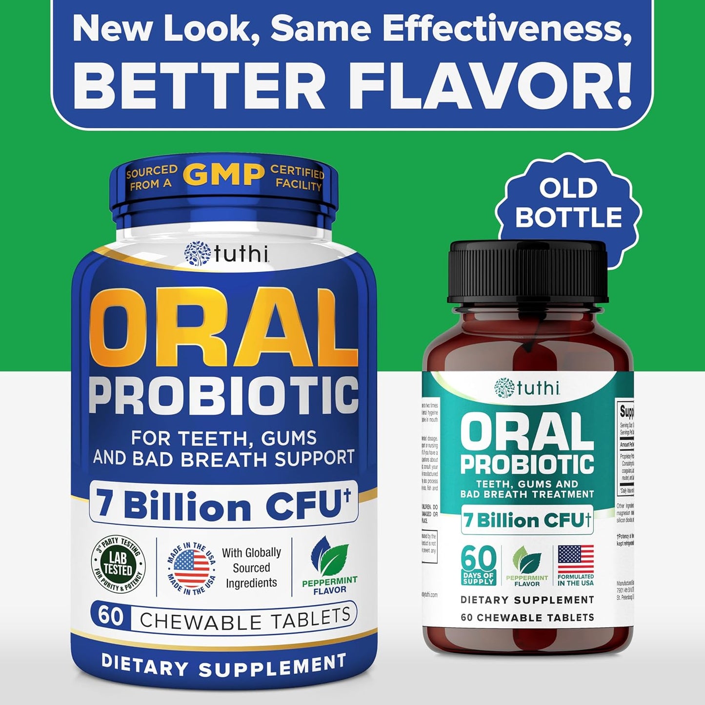 Oral Probiotics for Bad Breath Treatment - Dental Health Lozenges for Adults - 60 Peppermint Chews