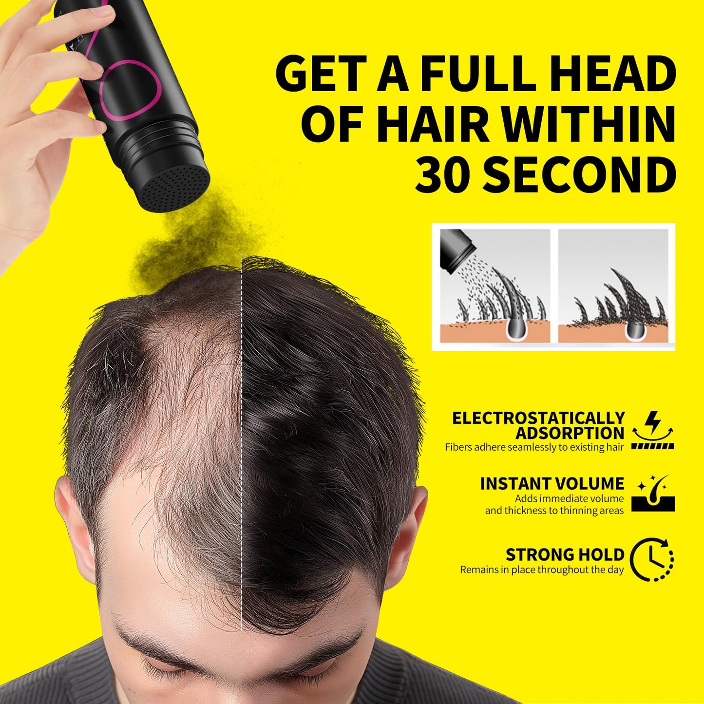 SEVICH Hair Fibers for Thinning Hair, Hair Building Fibers Instantly Thicker & Fuller Look,Hair Powder for Men & Women 25g Black