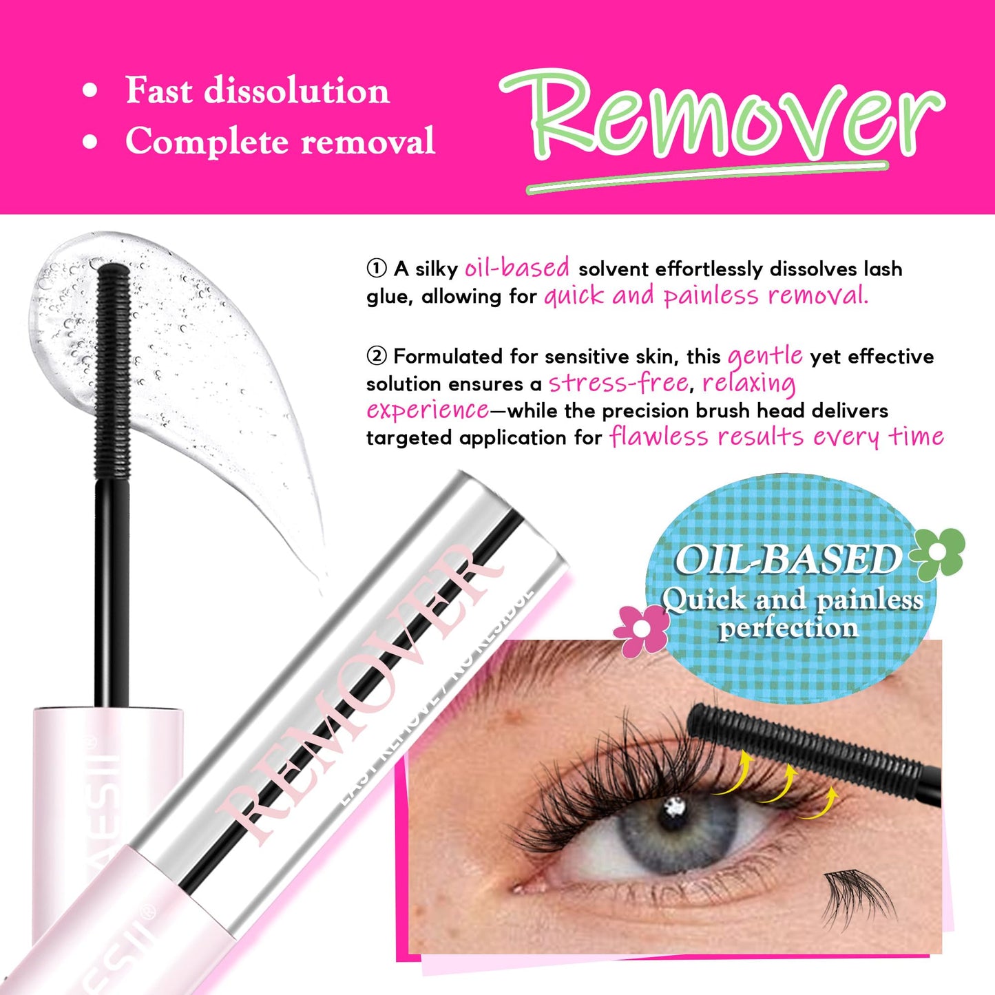 LA MAESII Lash Bond and Remover, 2 in 1 Lash Cluster Glue and Lash Remover for Eyelash Clusters Waterproof Lash Glue with Strong 72H Hold, Quick Removal Without Residue