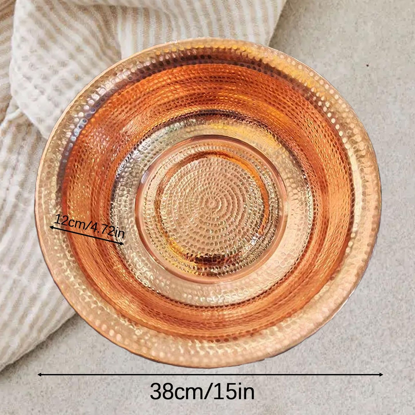 Hand-Hammered Copper Basin, Portable Foot Soak Pedicure Bowl, Copper Fire Bowl for Camping, Face Washing, Foot Bath & Incinerator Barrel, Versatile Outdoor & Home(15")