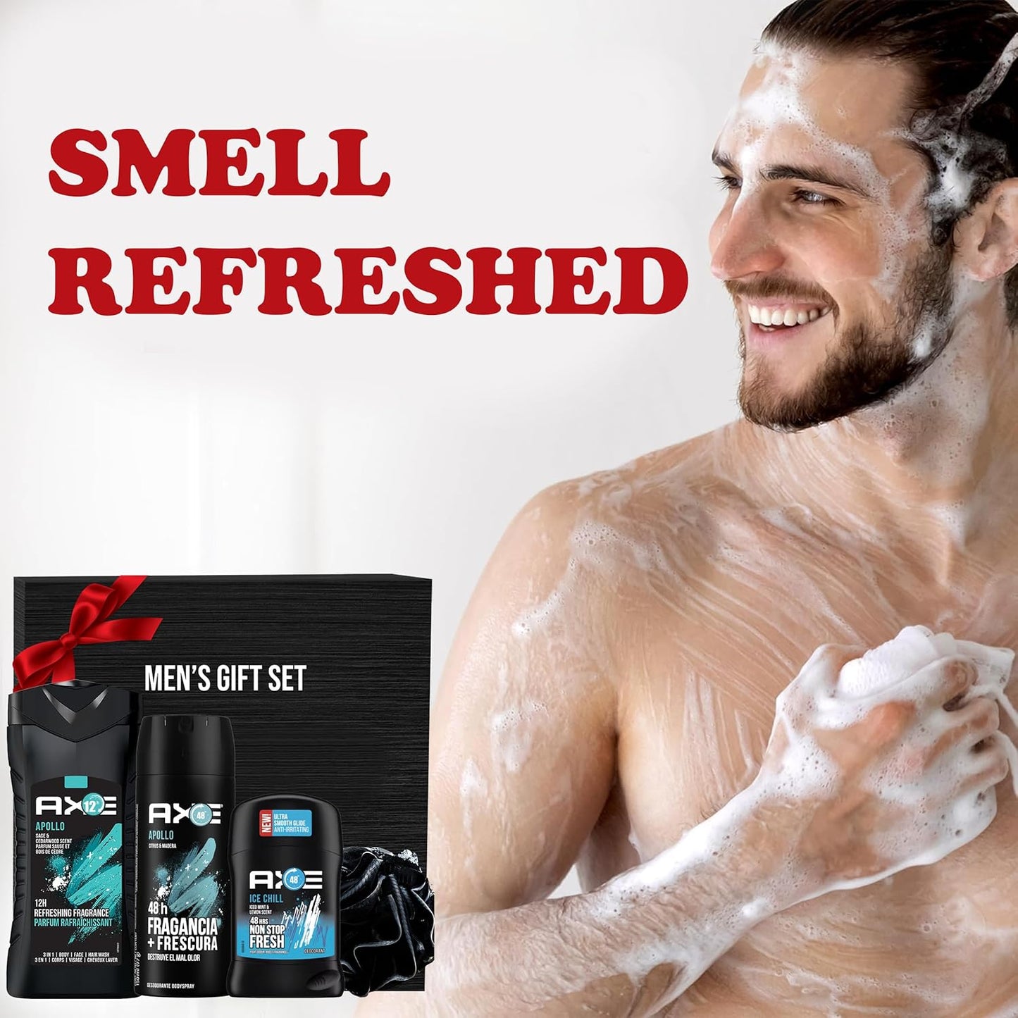 Men's Father's Day Gift Set - Apollo Body Wash, Deodorant Stick & Shower Loofah