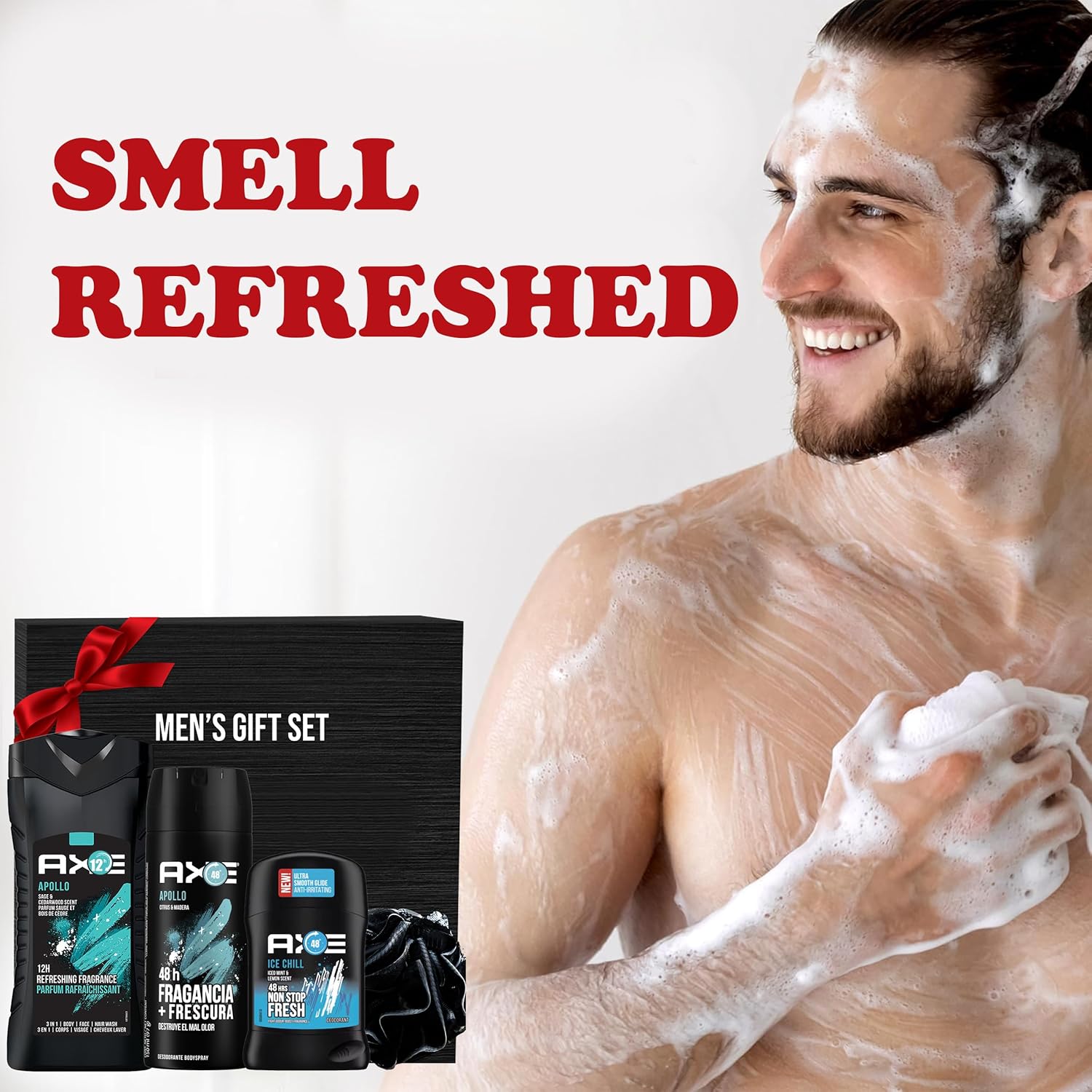Men's Father's Day Gift Set - Apollo Body Wash, Deodorant Stick & Shower Loofah