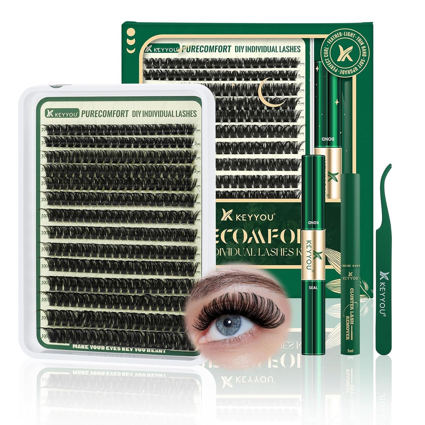 DIY Lash Extension Kit - 280 Soft Cluster Lashes, 100D Curl, Easy Application with Bond & Seal