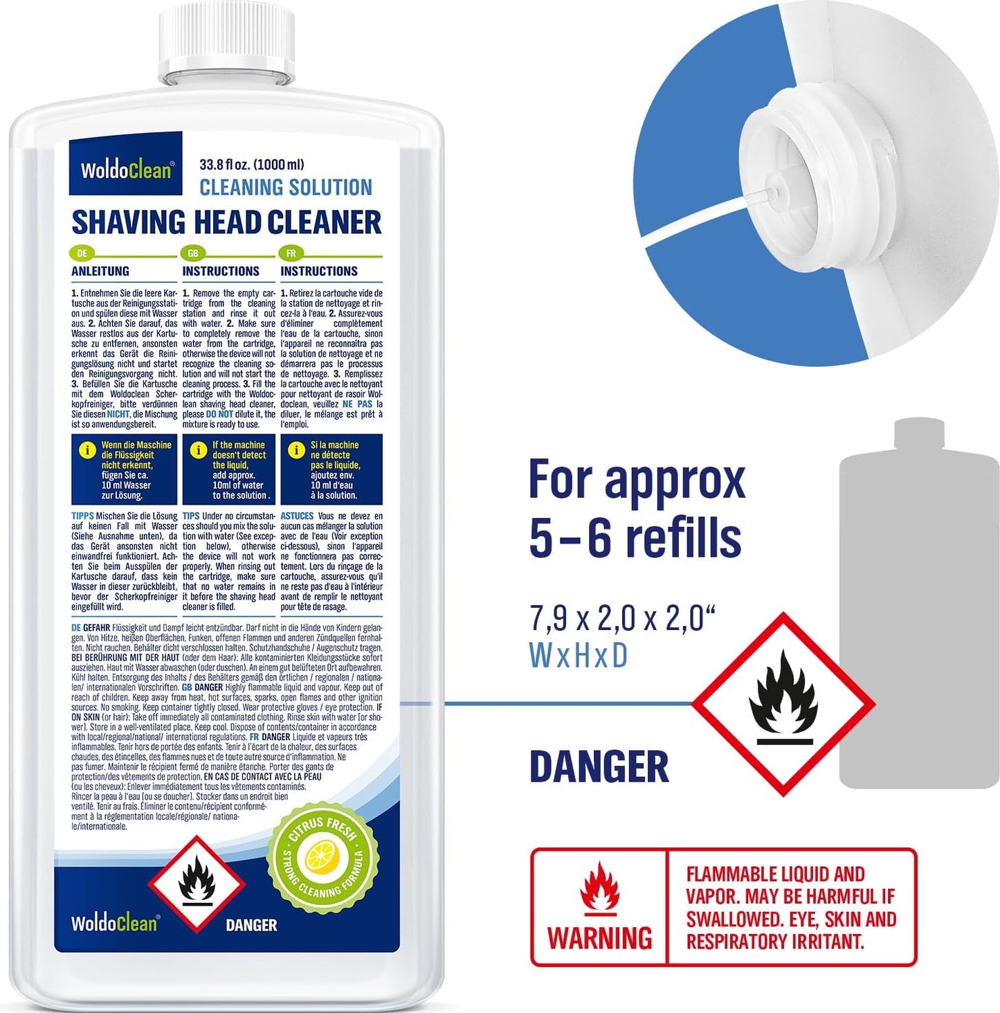 Braun Shaver Cleaner Solution - 33.8 oz Lemon Scent, Compatible with CCR/SmartCare, 5-6 Uses