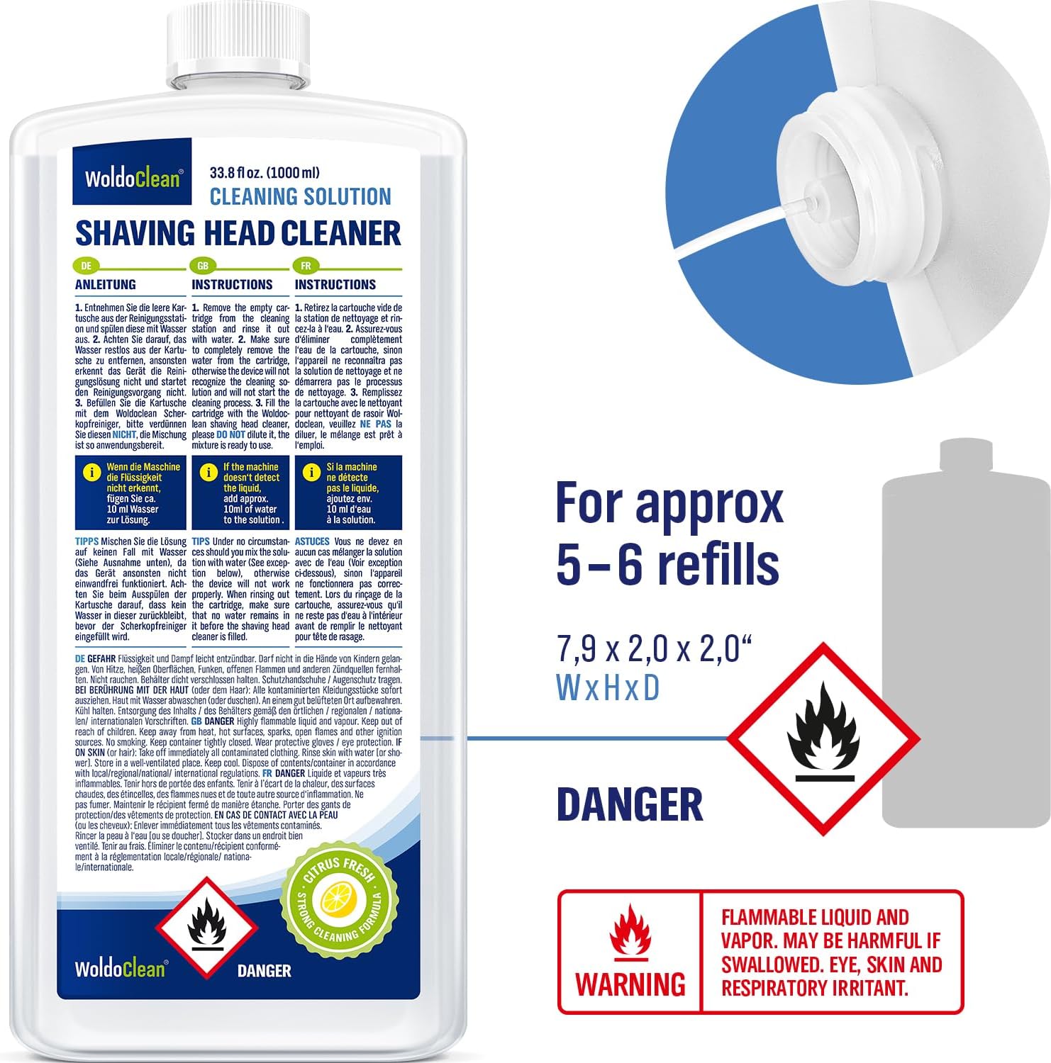 Braun Shaver Cleaner Solution - 33.8 oz Lemon Scent, Compatible with CCR/SmartCare, 5-6 Uses
