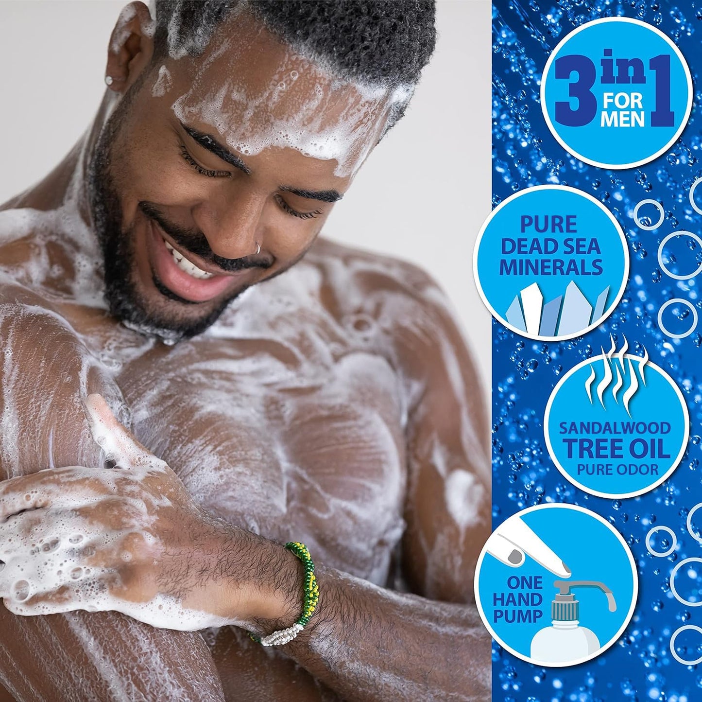 Dead Sea Collection Mens Body Wash 3 in 1 – Sandalwood Body Wash for Men – Shower Gel – Shampoo – Shower Soap for Face and Hair (33.8 Fl. Oz)