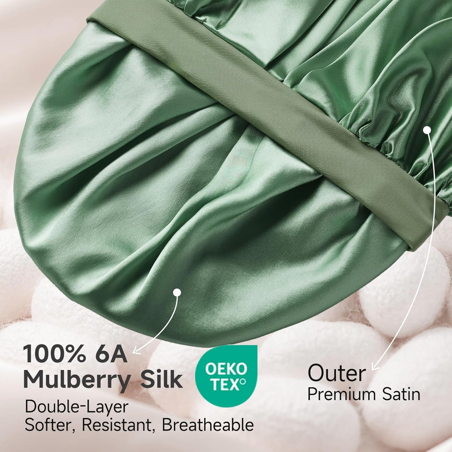 22 Momme Mulberry Silk Bonnet for Women - Double-Sided Non-Slip Sleep Cap for Long Curly Hair, Adjustable Band, Ebony