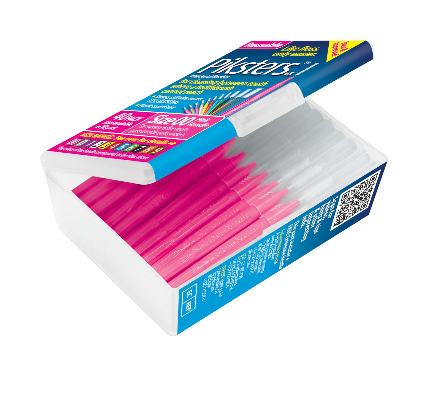 Piksters Interdental Brushes, 40 pk, Size 00, Interdental Tooth Brush for Extremely Tight Gaps, Gum Soft Bristles for Plaque Removal, Safe for Braces