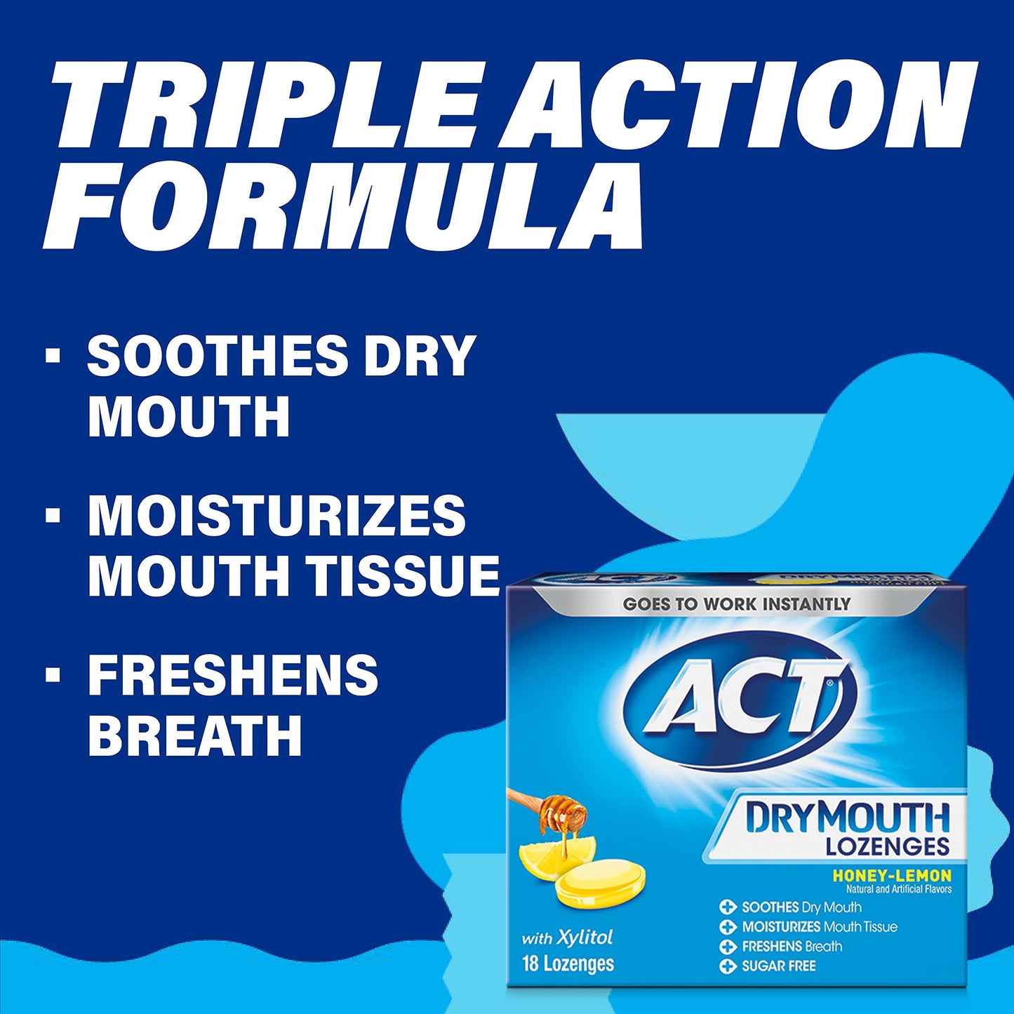 ACT Dry Mouth Lozenges With Xylitol, Sugar Free Honey-Lemon, 18 Count