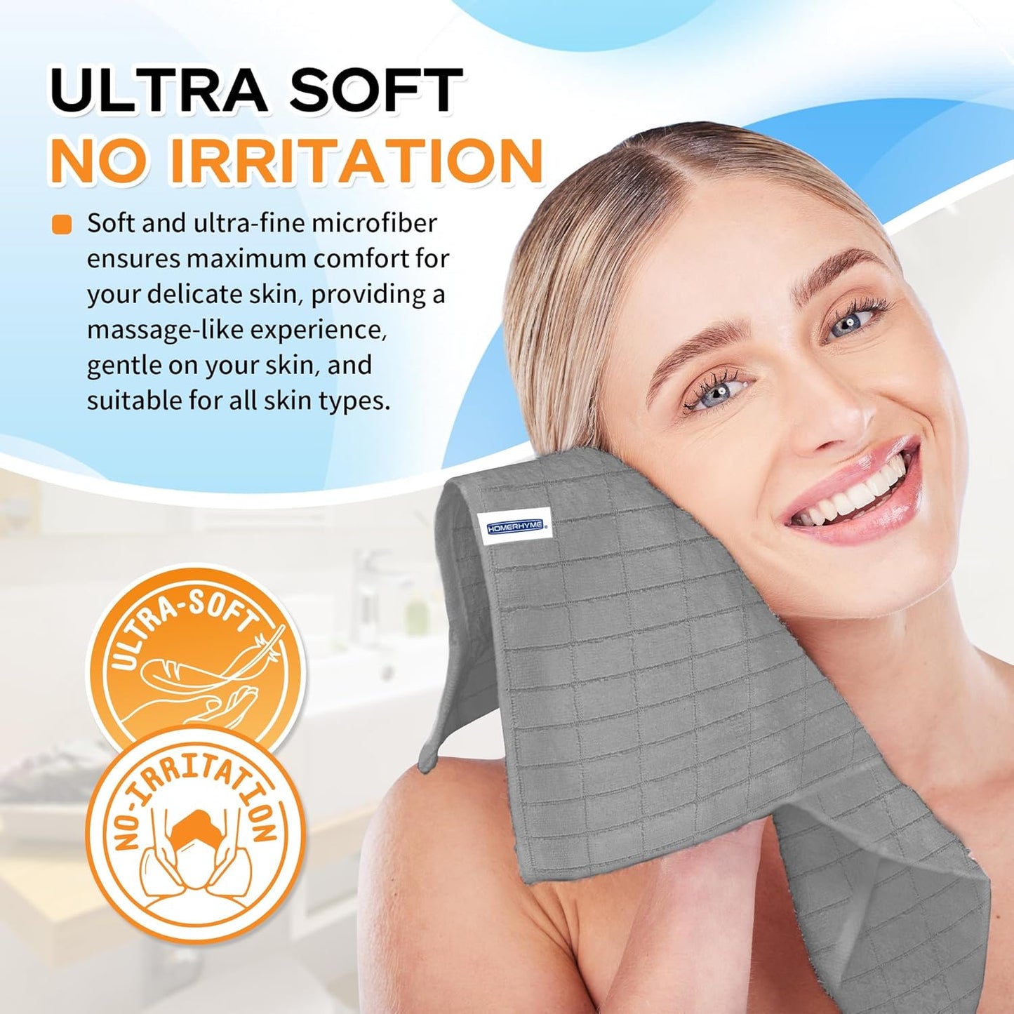 Microfiber Washcloths 50 Pack - Soft, Lint-Free Quick-Dry Face Towels for Gym, Bathroom & Kitchen