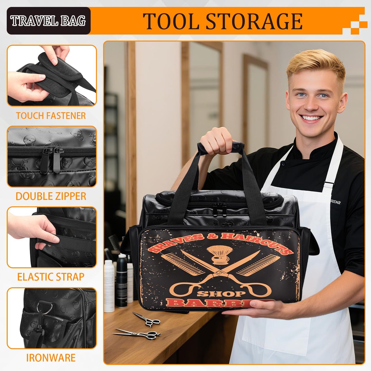 CestoMen PRO Large Capacity Barber Bag - Multi-Pocket Salon Organizer with Protective Lining, Thermal Pockets & Scissor Holder, Waterproof PU Leather for Hair Stylists & Personal Grooming (Black)