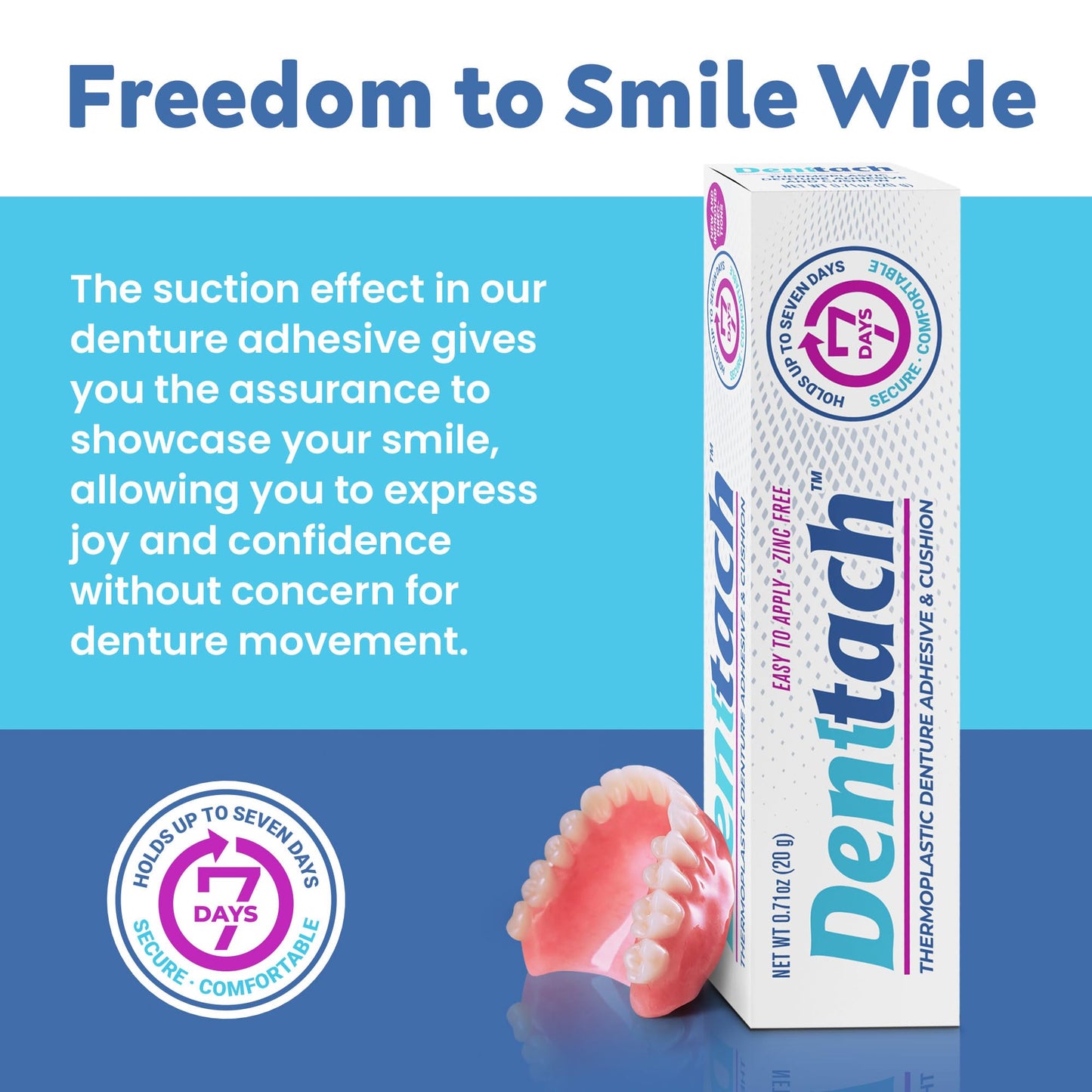 Denttach Seven Denture Adhesive, Thermoplastic Denture Adhesive, Cushion, Reliner for Upper and Lower Dentures, Comfortable, Secure Denture Grip for Up to 7 Days, Non Glue, Zinc Free