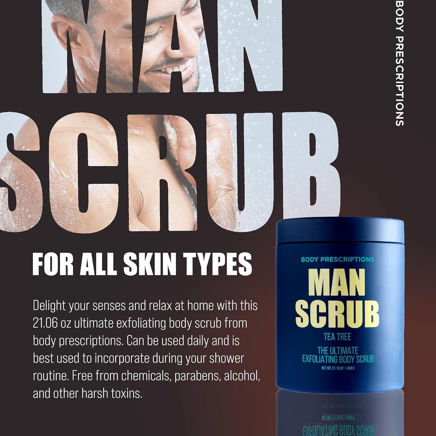 Men’s Charcoal Exfoliating Body Scrub – 21oz Cleansing Wash for All Skin Types
