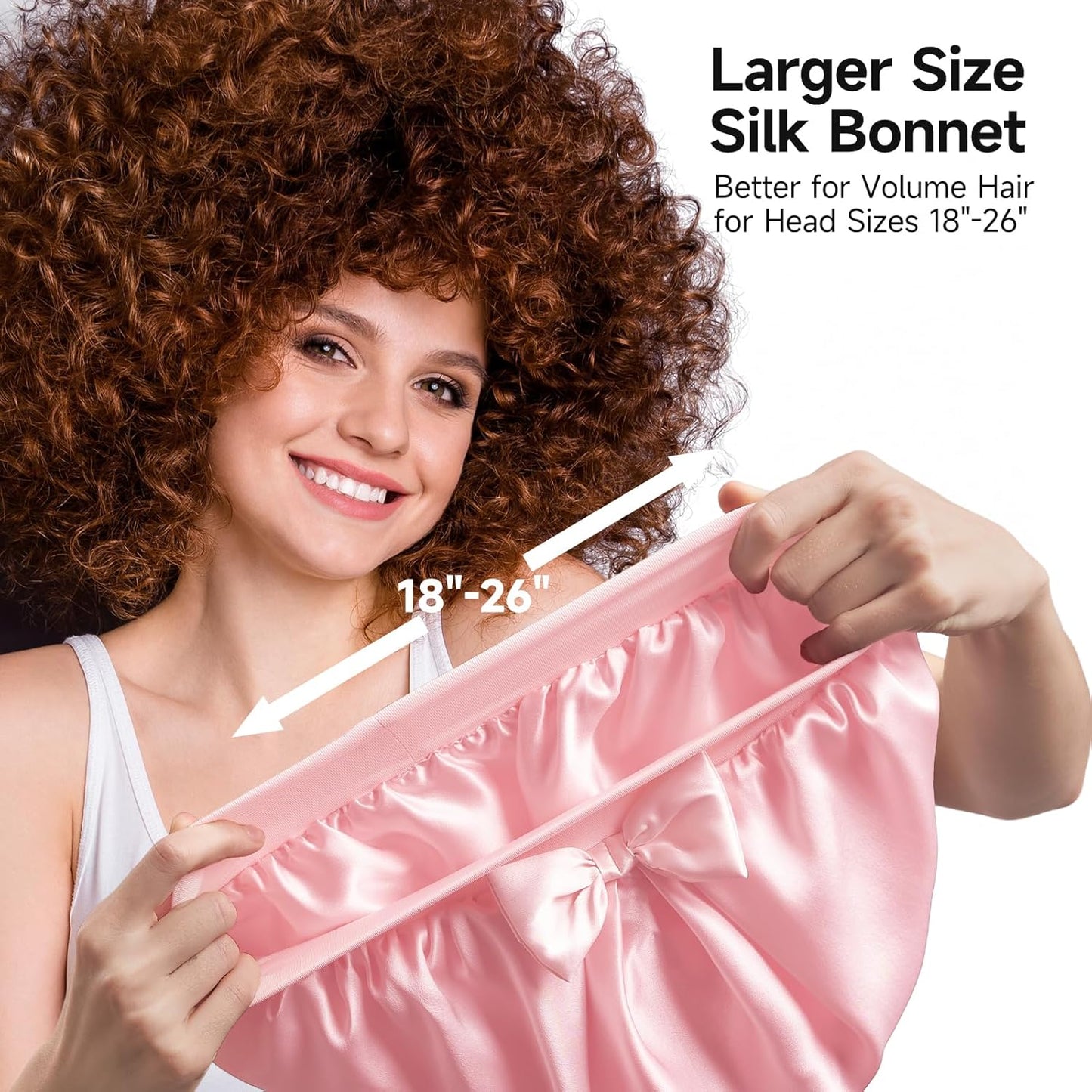 22 Momme Mulberry Silk Bonnet for Women - Double-Sided Non-Slip Sleep Cap for Long Curly Hair, Adjustable Band, Ebony