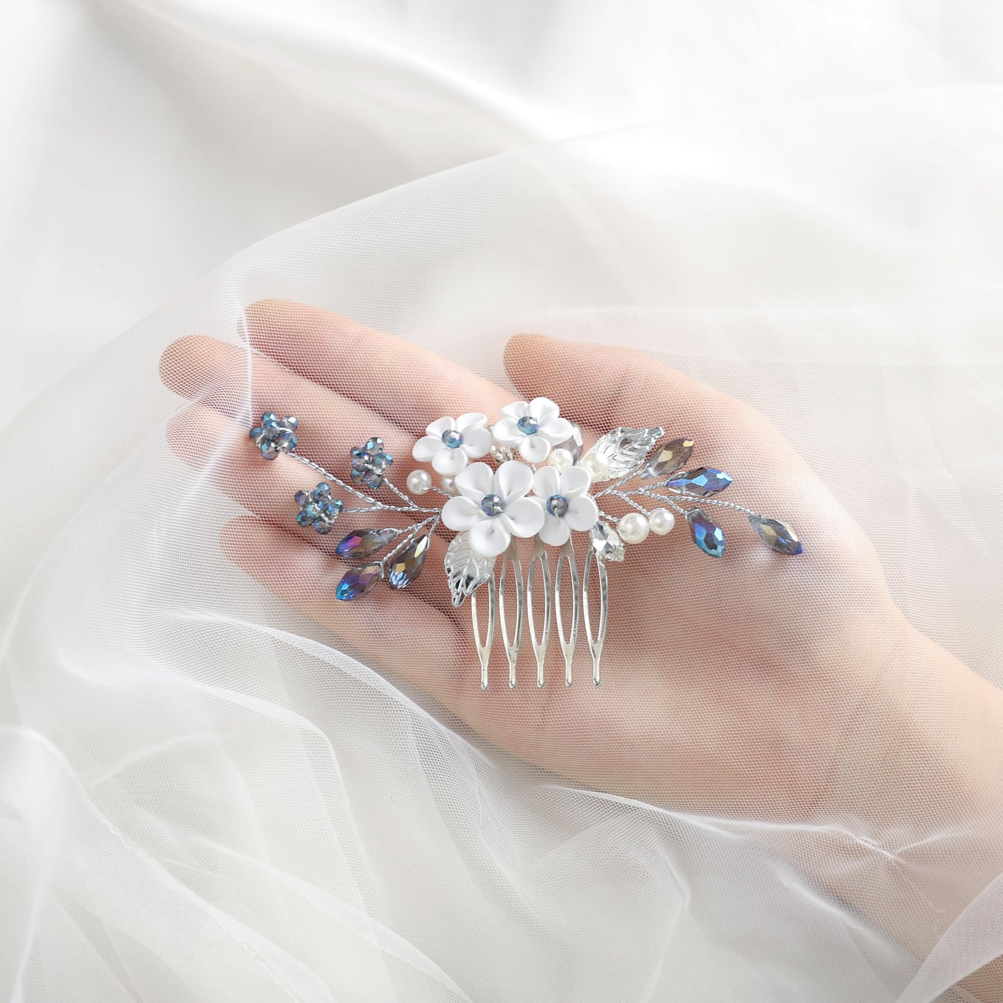 EARENT Blue Wedding Hair Accessories Flower Hair Comb for Women