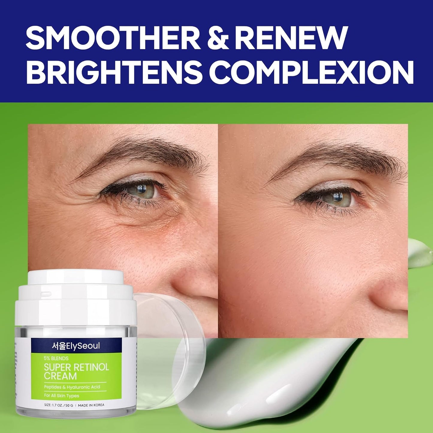 Korean 6-in-1 Men's Face Cream - Anti-Aging Moisturizer for Wrinkles, Dark Circles & Puffiness with Retinol & Hyaluronic Acid, 1.7 oz