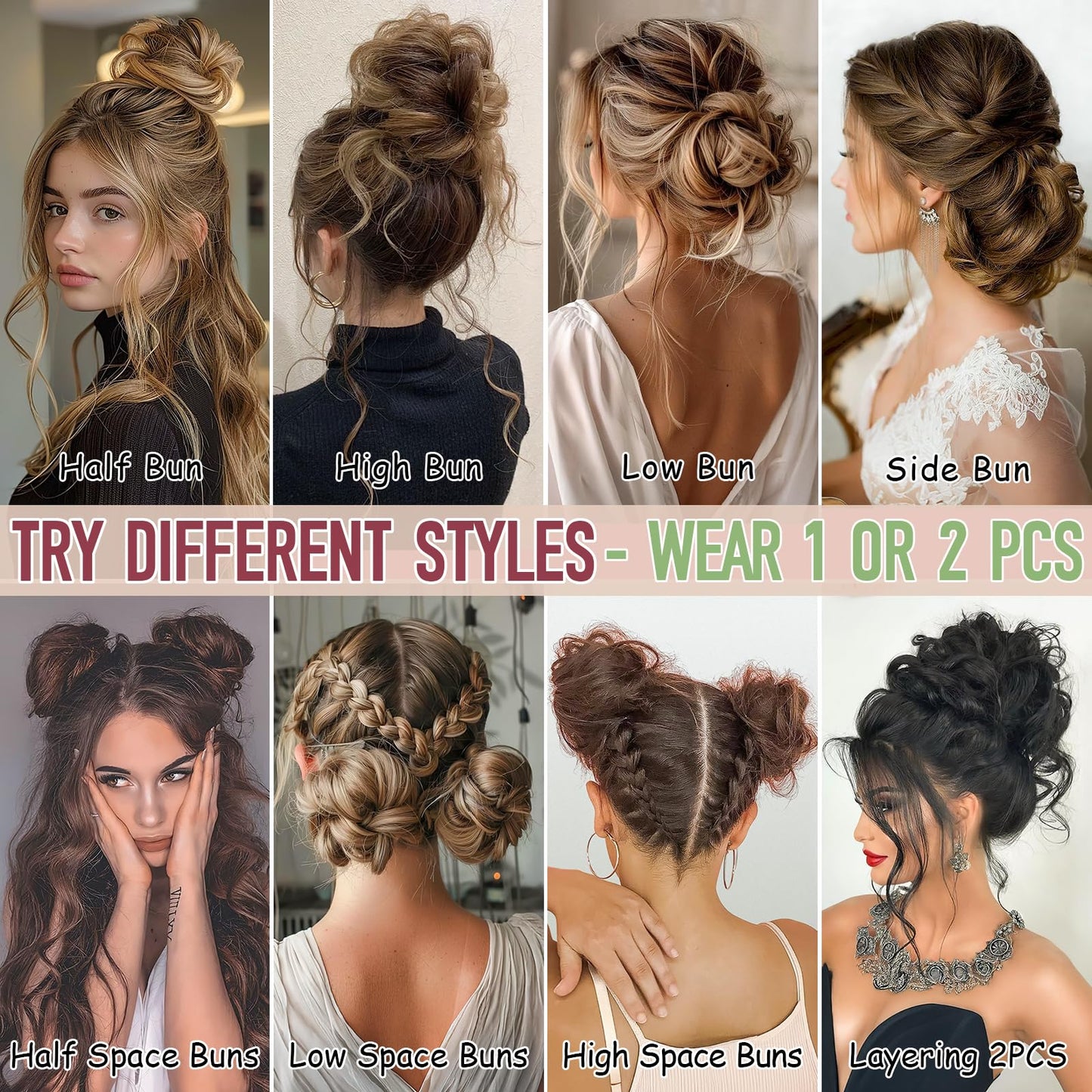 FeidyLong 2 PCS Messy Bun Hair Piece Wavy Curly Hair Bun Scrunchies Extensions Synthetic Chignon Thick Updo Hairpieces for Women Girls(Dark Brown)