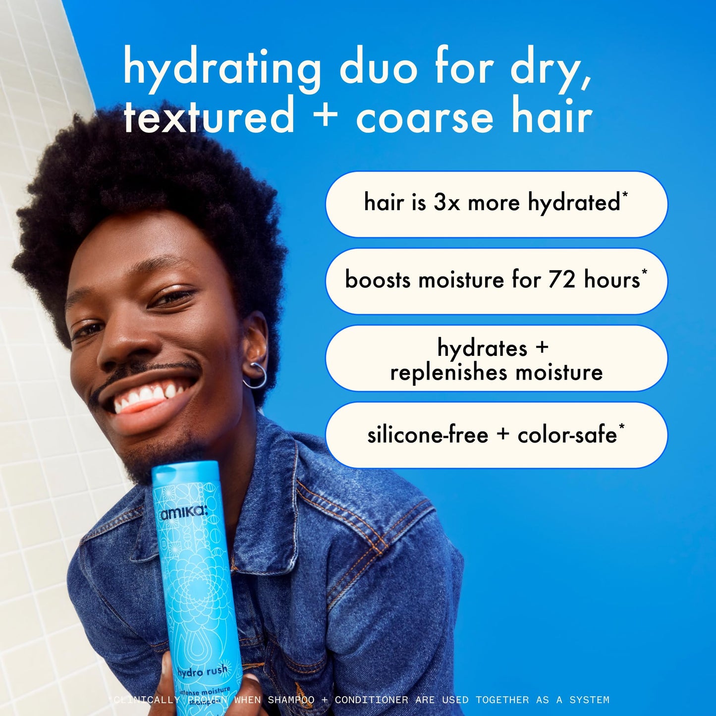 amika hydro rush intense moisture conditioner with hyaluronic acid, 275ml