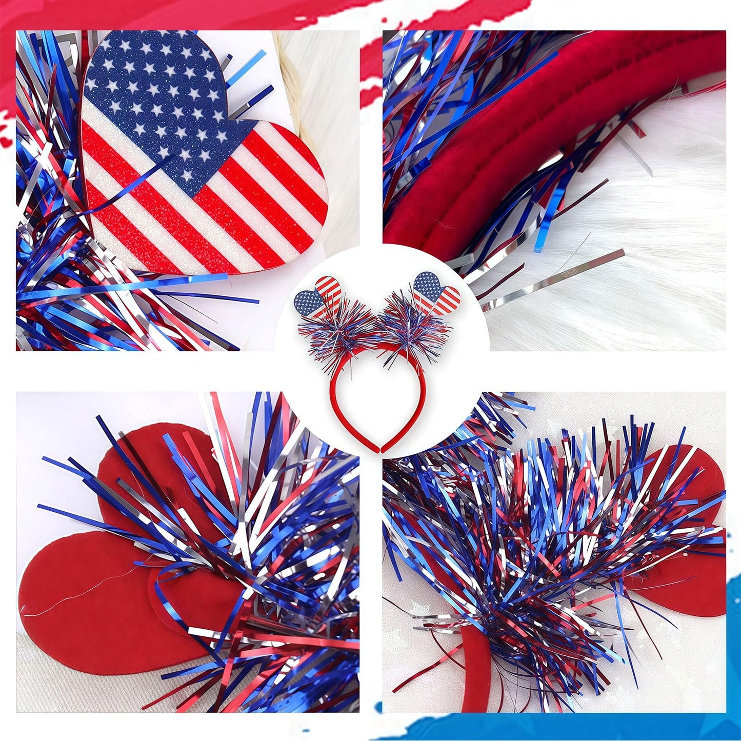 Patriotic Headband 1Pcs, 4th of July Hair Accessories And Patriotic Party Supplies, Red White And Blue Decorations for Adult Kids, Heart with USA Flag Ribbon Designs