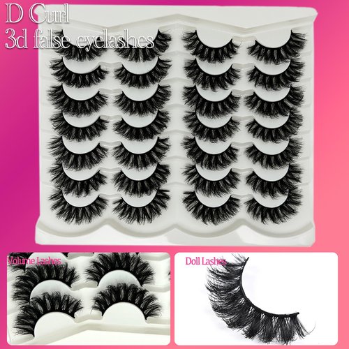 etokdos Fluffy Lashes D Curl Dramatic Strip Lashes Mink 20mm Long Big Eyelashes Pack 3D Volume Faux Mink Fake Lashes Pack