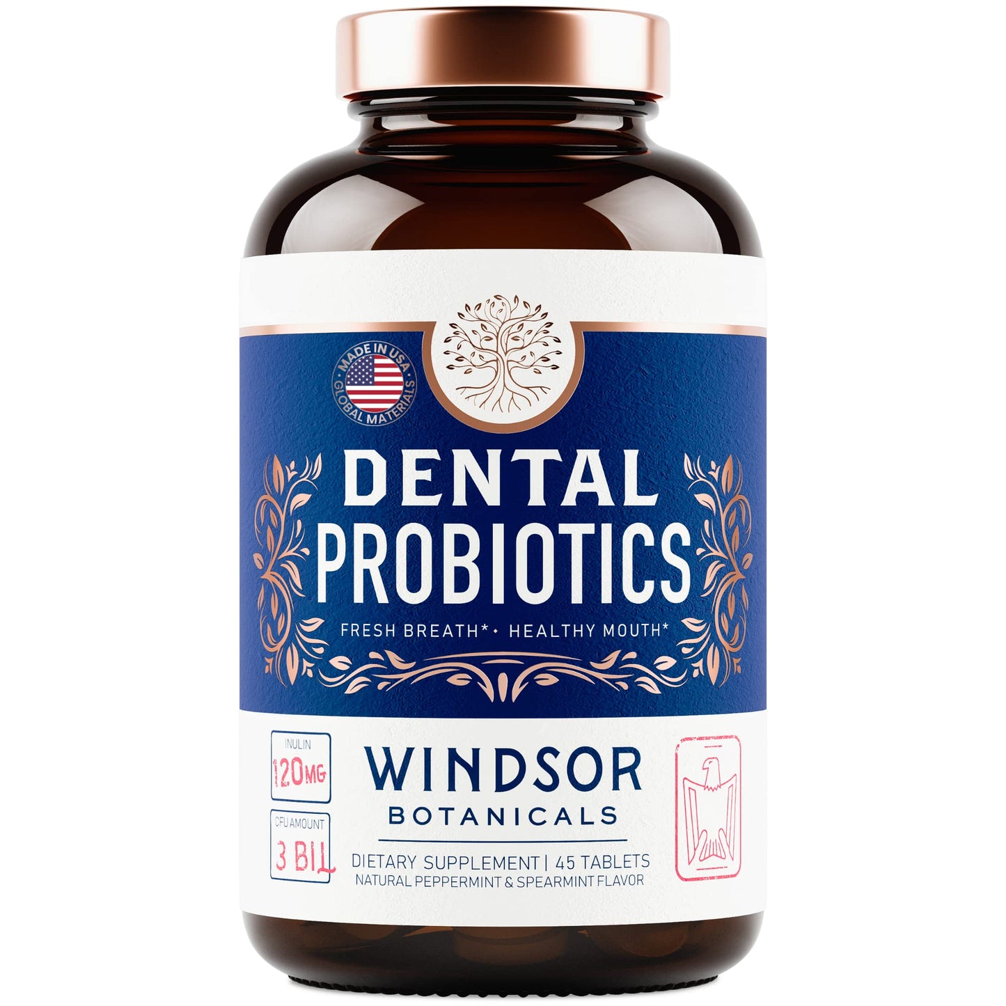 Oral Probiotics for Teeth and Gums - 3BN CFU Lactobacillus Salivarius Acidophilus Rhamnosus Streptococcus - Bad Breath Treatment for Adults - 45 Chewable Mint Dental Probiotic Tablets for Women & Men