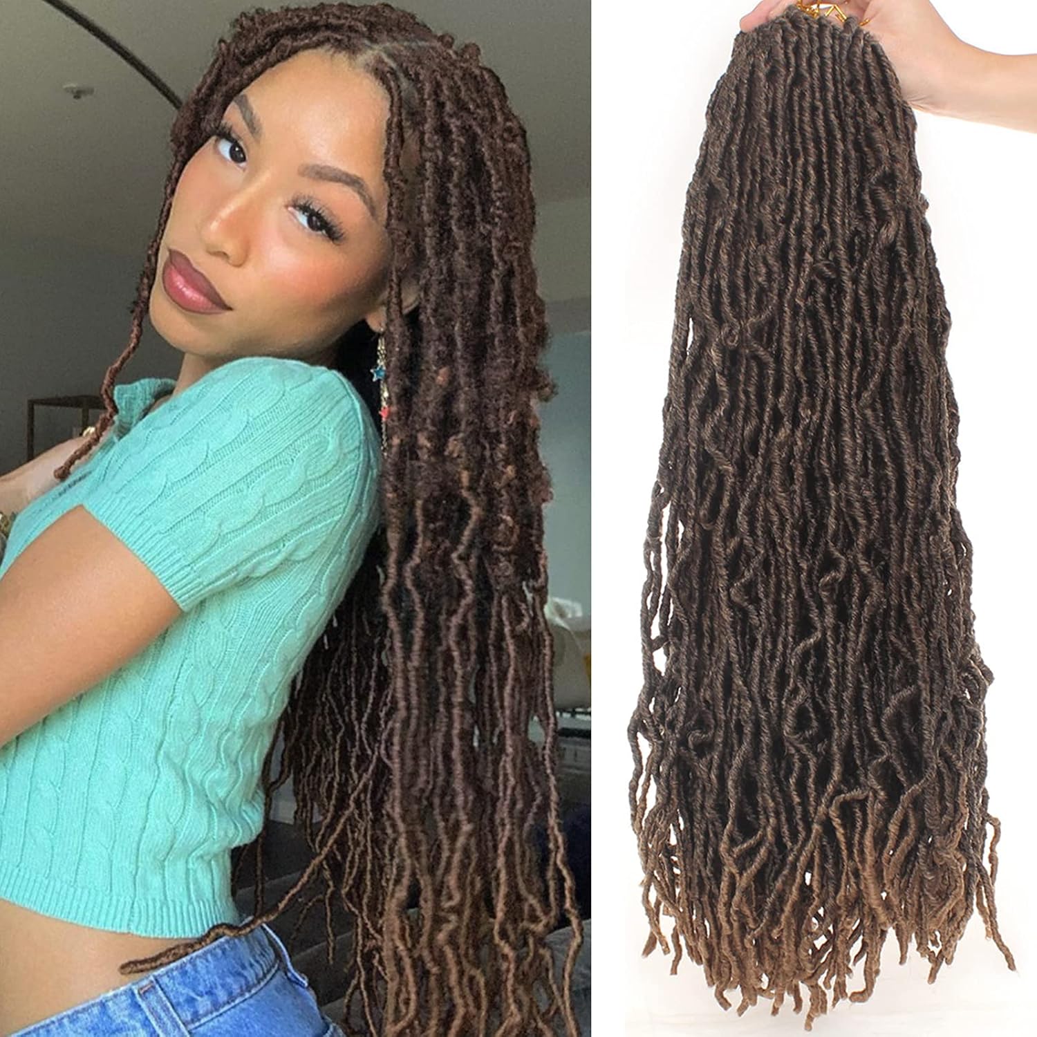 Faux Locs Crochet Hair - 18 Inch Pre-Looped 7 Packs Soft Natural Black Goddess Locs for Women