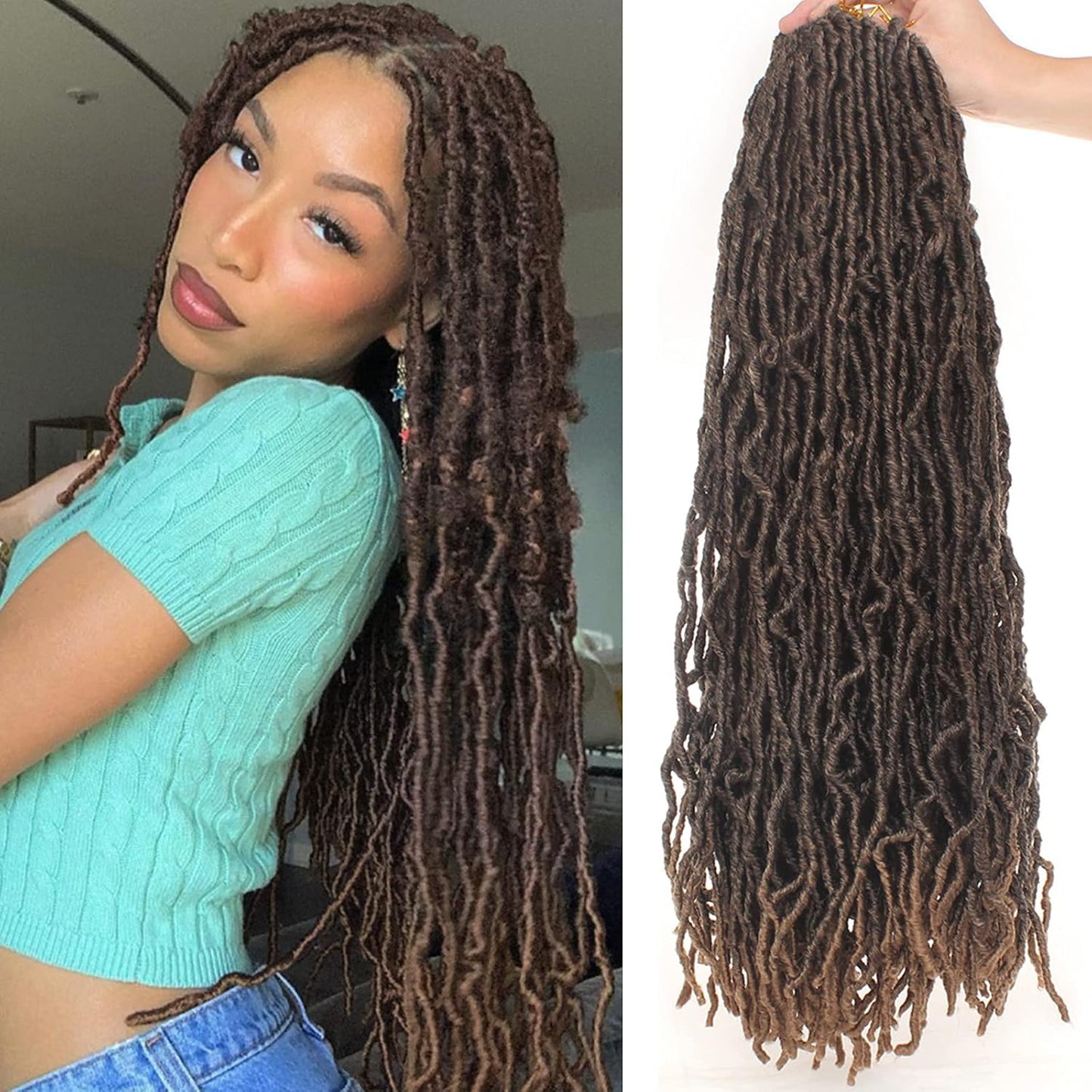 Faux Locs Crochet Hair - 18 Inch Pre-Looped 7 Packs Soft Natural Black Goddess Locs for Women