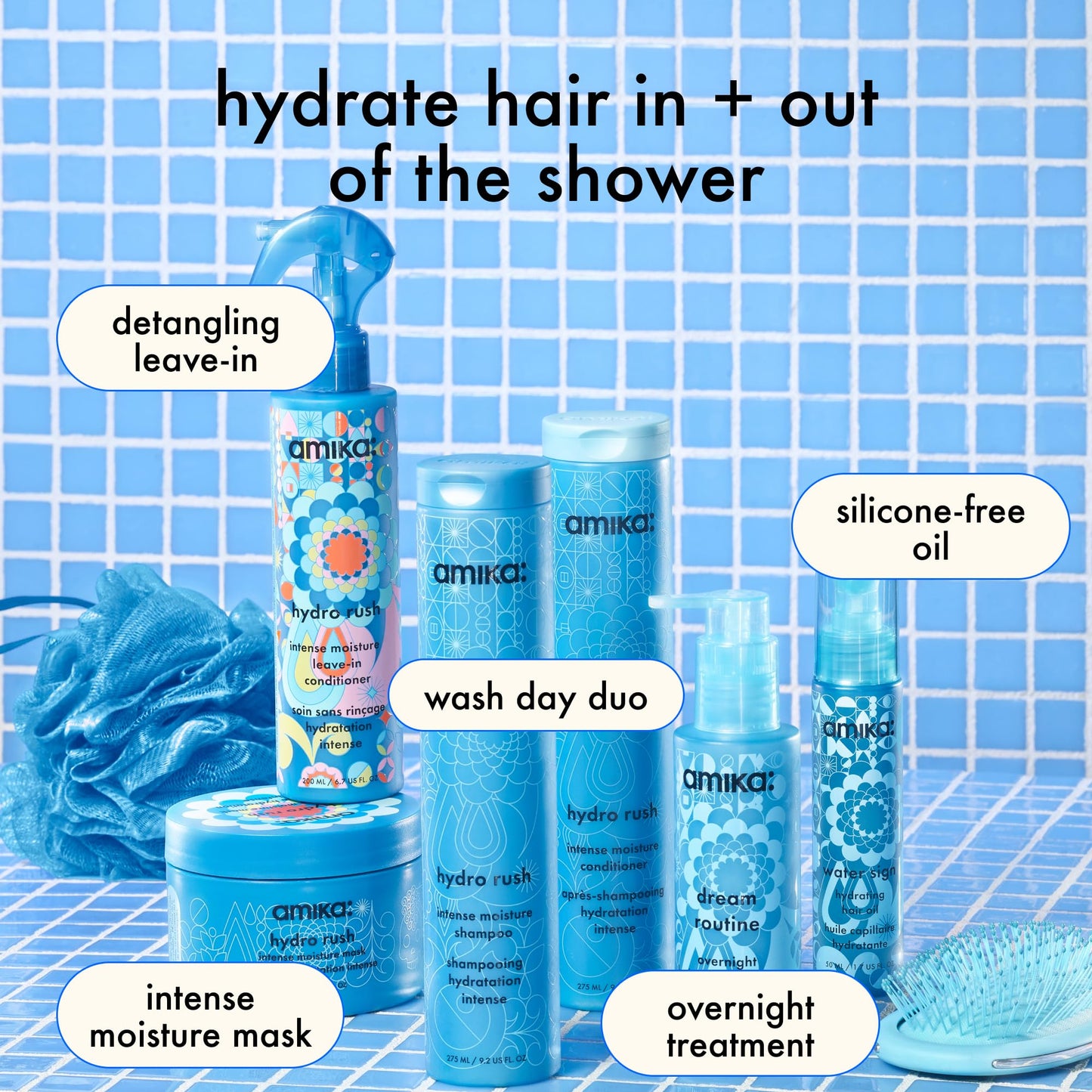 amika hydro rush intense moisture conditioner with hyaluronic acid, 275ml