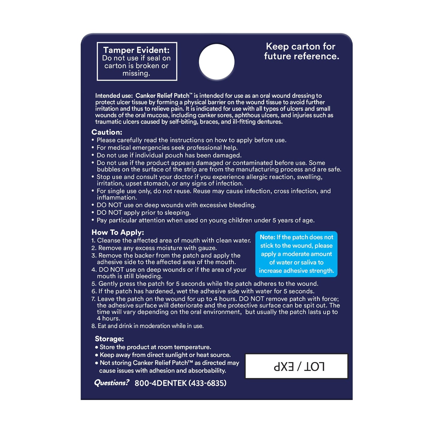 DenTek Canker Relief Sore Patch Relieves Canker Pain, 6 Count (Pack of 1)