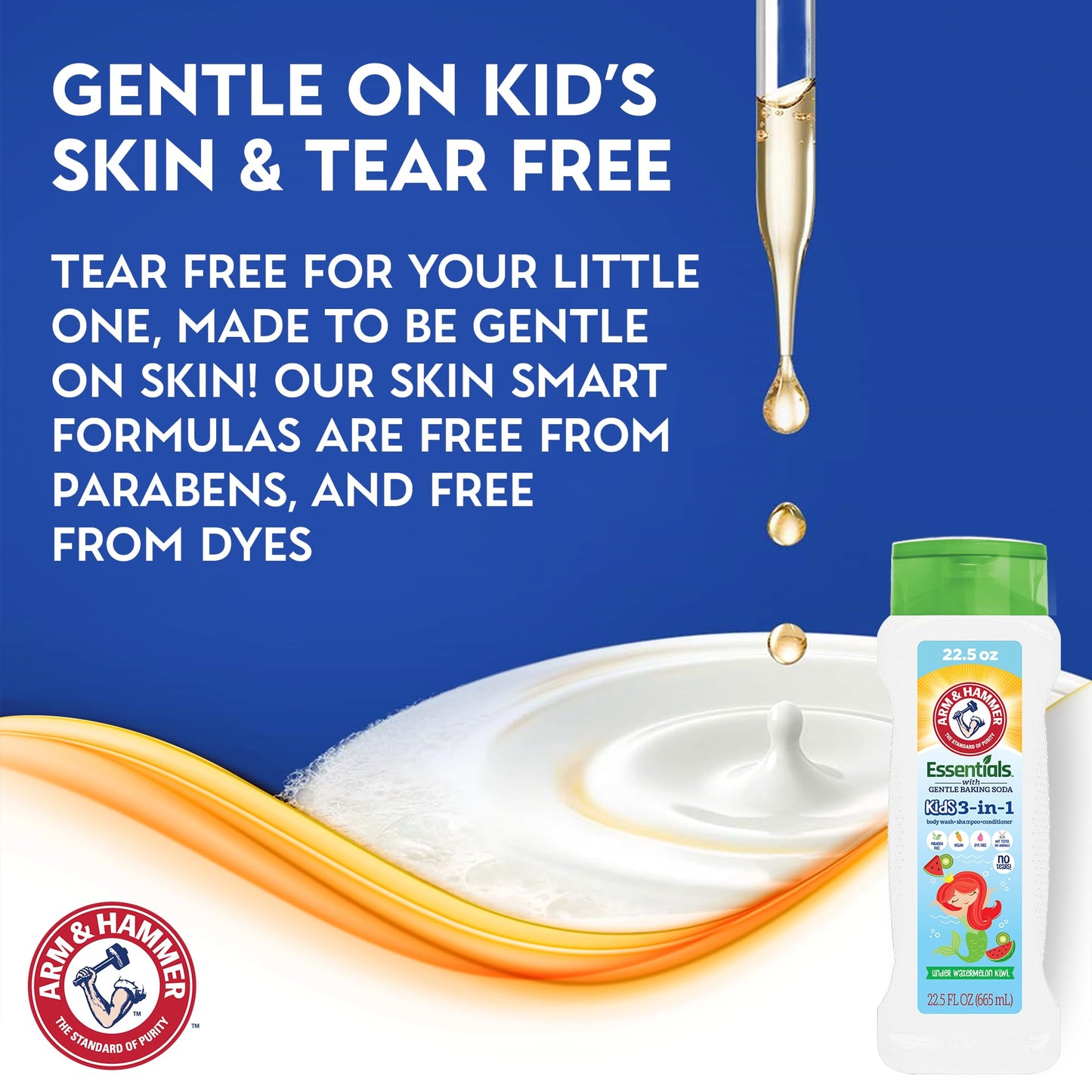Arm & Hammer Essentials 3-in-1 Kids Watermelon Kiwi Shampoo, Conditioner and Non-Toxic Body Wash - 22.5oz