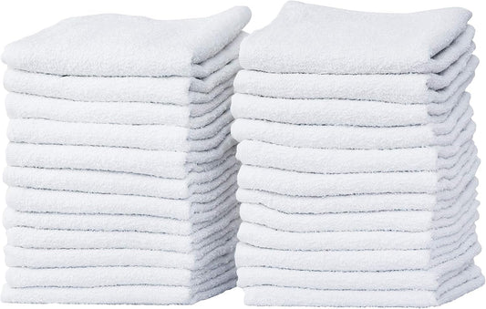 100% Cotton White Washcloths - 24-Pack, Lightweight & Ultra Absorbent Towels