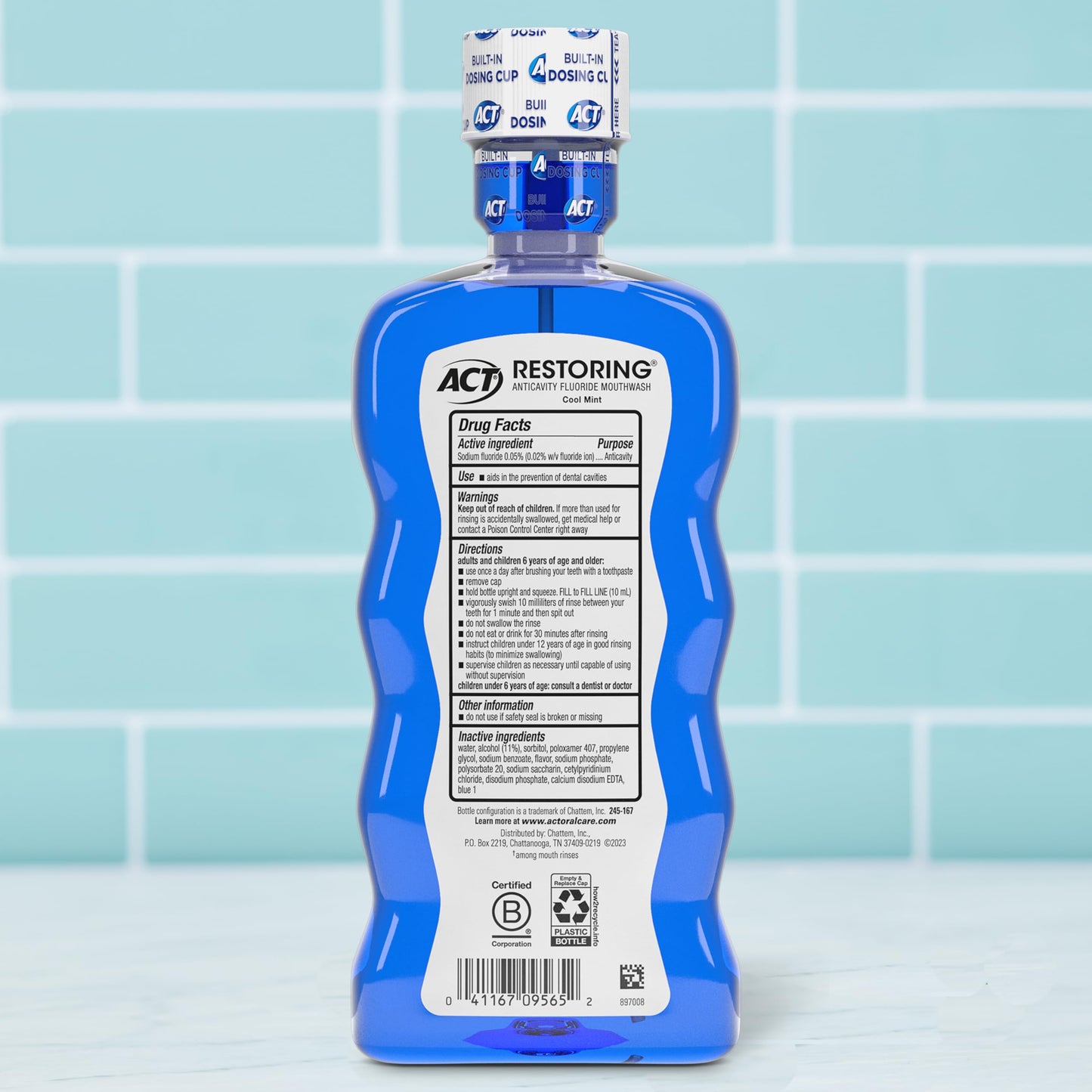 ACT Restoring Fluoride Mouthwash 18 fl. oz. Strengthens Tooth Enamel, Cool Mint