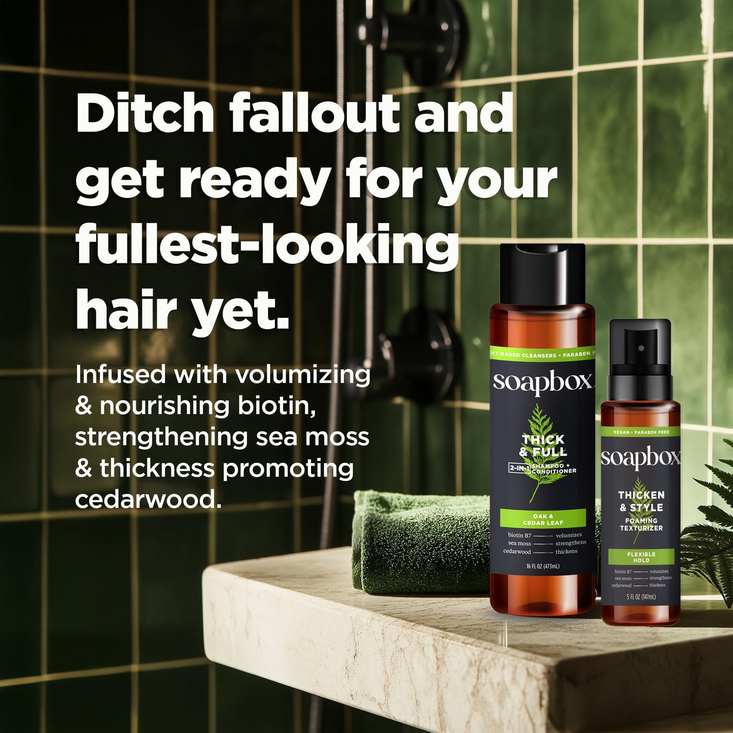 Soapbox Men's Thick and Full 2 in 1 Shampoo and Conditioner Men, Natural Mens Shampoo and Conditioner, Oak & Cedar Leaf, 16oz