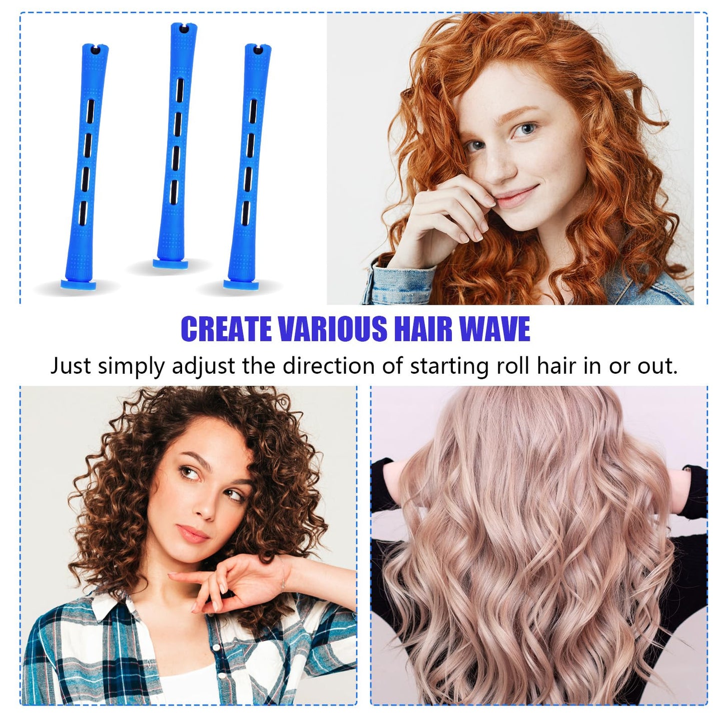 20 Pcs Perm Rods, ABS Plastic Silicone Curling Rods, Cold Wave Heatless Curlers Rollers for Short Long Hair Natural Waves, Curls, Voluminous Styles (0.35 Inches, Blue)