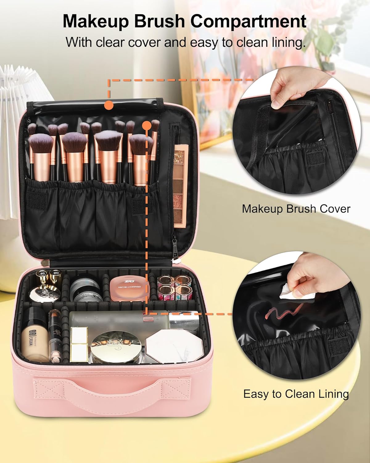 Relavel Portable Travel Makeup Case Organizer with Adjustable Dividers - Black Cosmetic Storage for Brushes, Toiletries & Jewelry