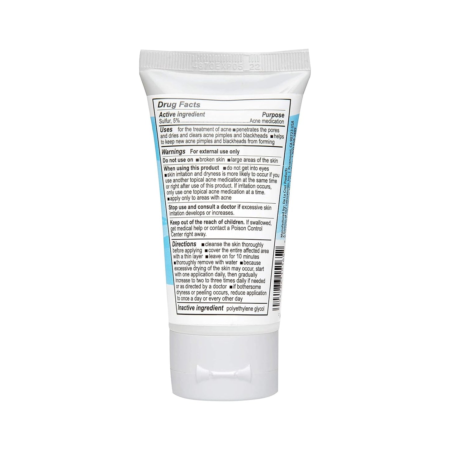 De La Cruz 5% Sulfur Ointment - Cystic Acne Treatment for Face and Body - Daily 10 Min Spot Treatment Mask - Safe and Effective Game Changing Hormonal Acne Treatment that Clears Up Pimples 2.6oz Tube