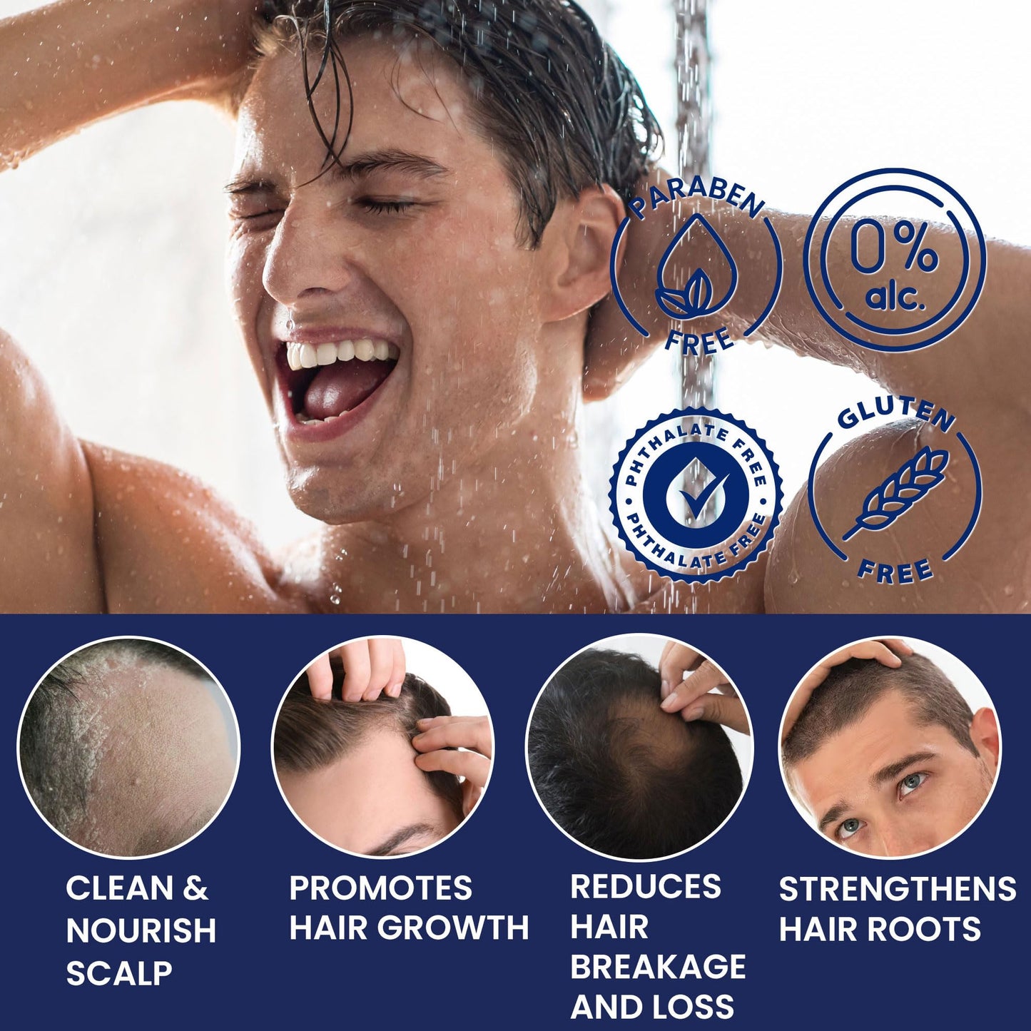 Uttse Biotion Hair Growth Shampoo for Men: Natural Thickening Shampoo with Tea Tree Oil Ginseng Mint for Hair Loss and Thinning Hair - 10.1 fl.oz, Dark Blue
