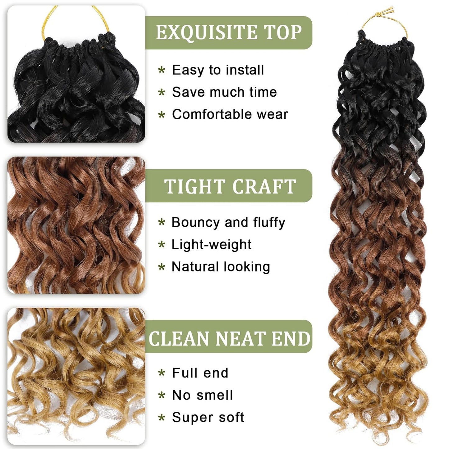 GoGo Curl Crochet Hair 10 Inch - 8 Packs Ombre Brown Water Wave Extensions for Black Women