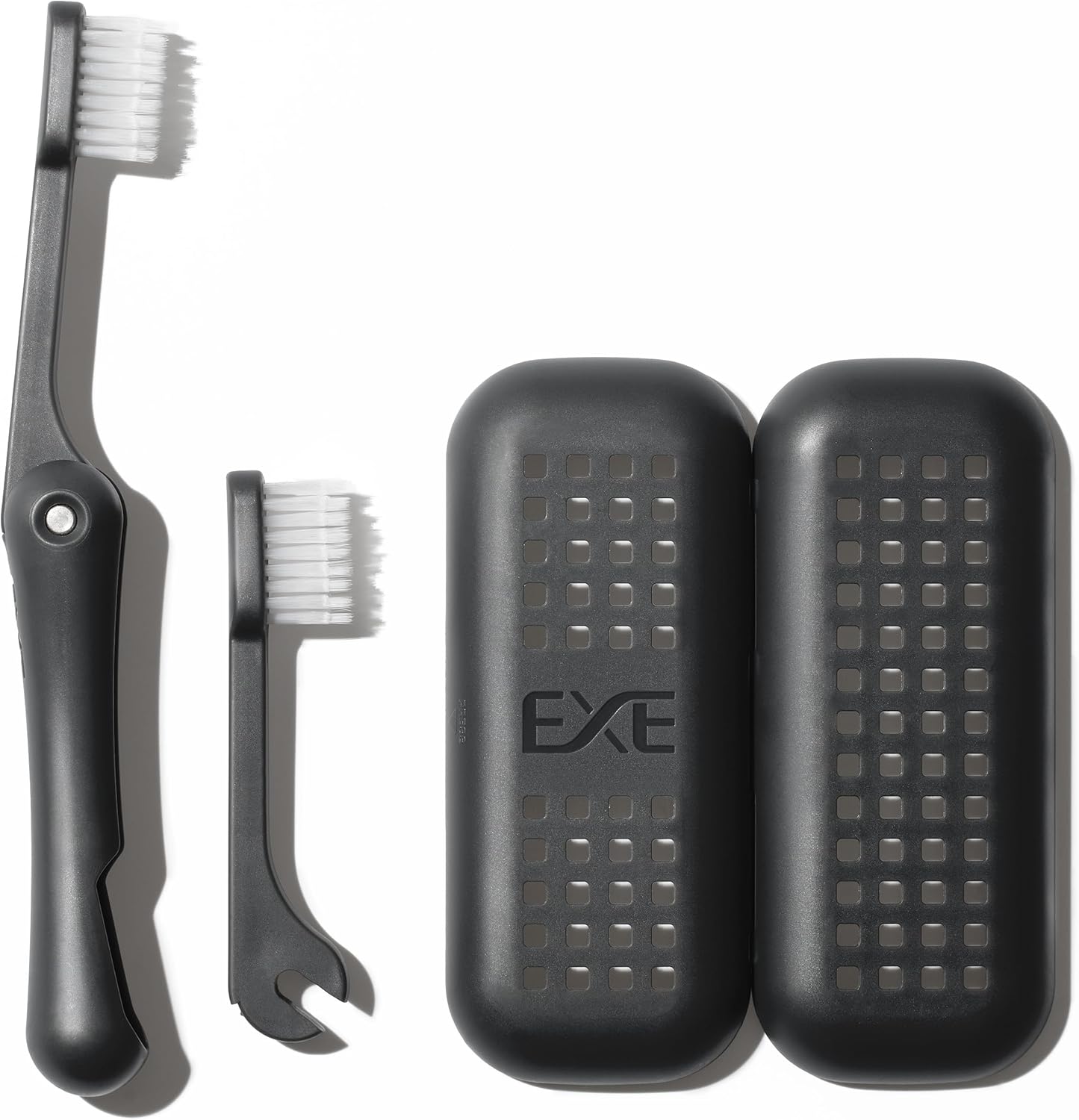 Minibox Folding Travel Toothbrush - Compact Dual-Length Bristles & Case, 2 Extra Heads - Ideal for Business Trips & Camping