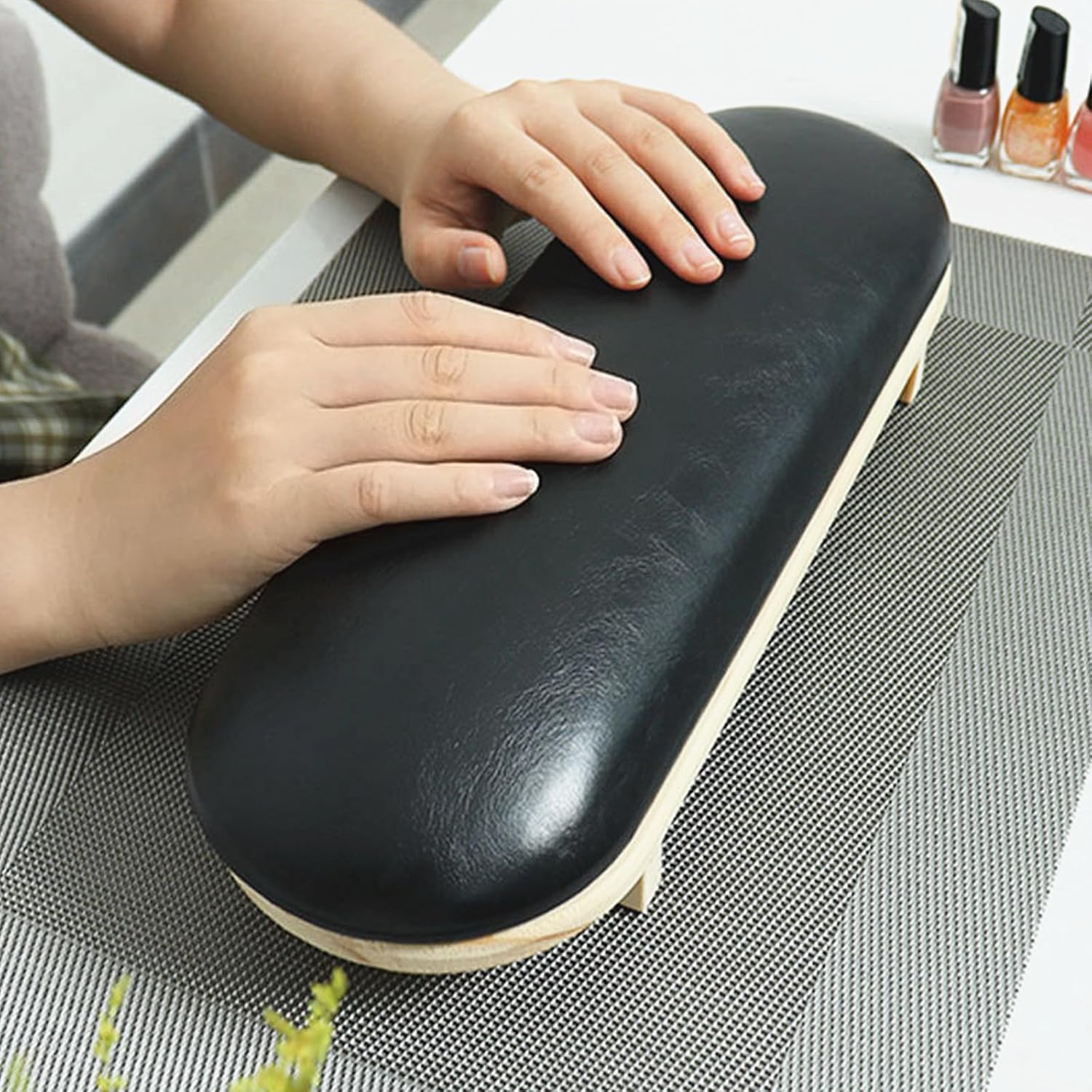 Manicure Hand Rest Pillow - TANG SONG Wooden Nail Stand Cushion for Nail Tables (Cream Yellow)
