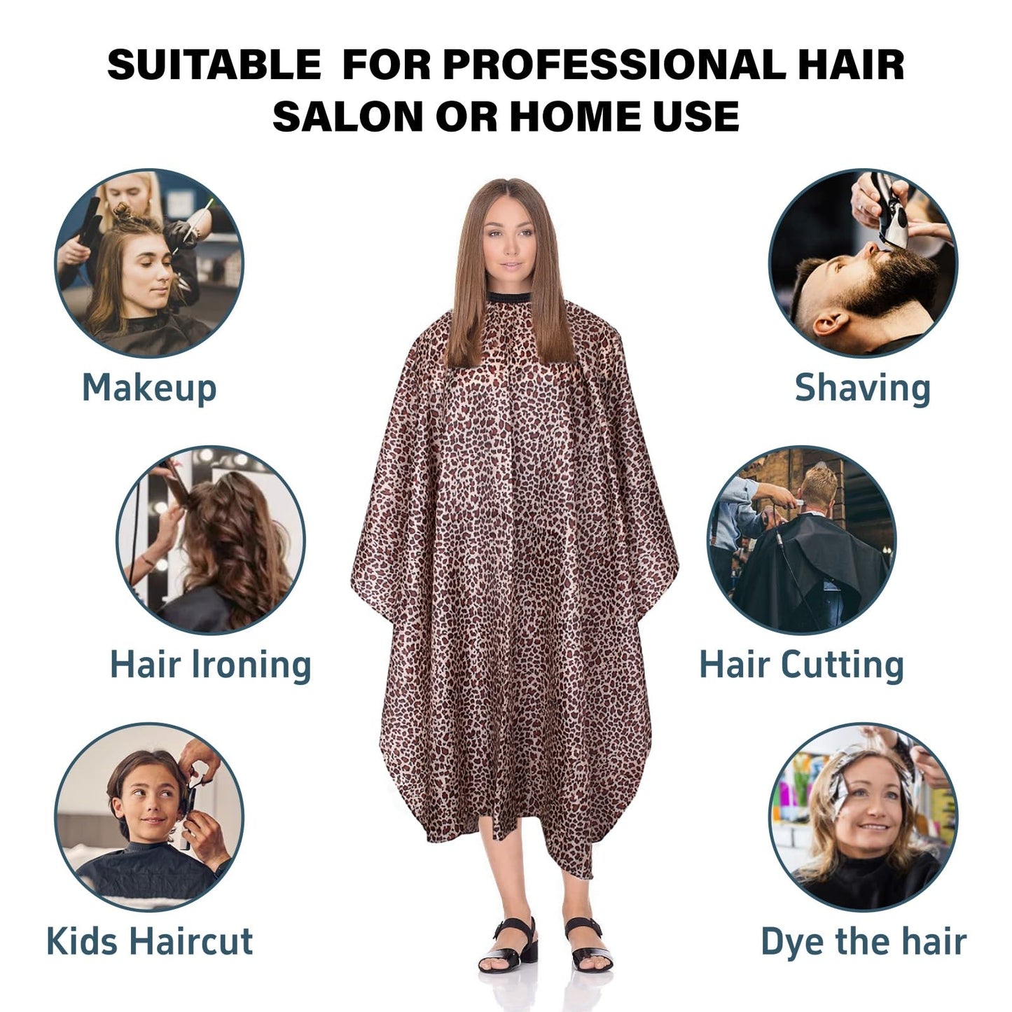 Waterproof Leopard Hair Cutting Cape - 64" x 56" Salon Cape with Adjustable Neckline for Professional Stylists and Home Use
